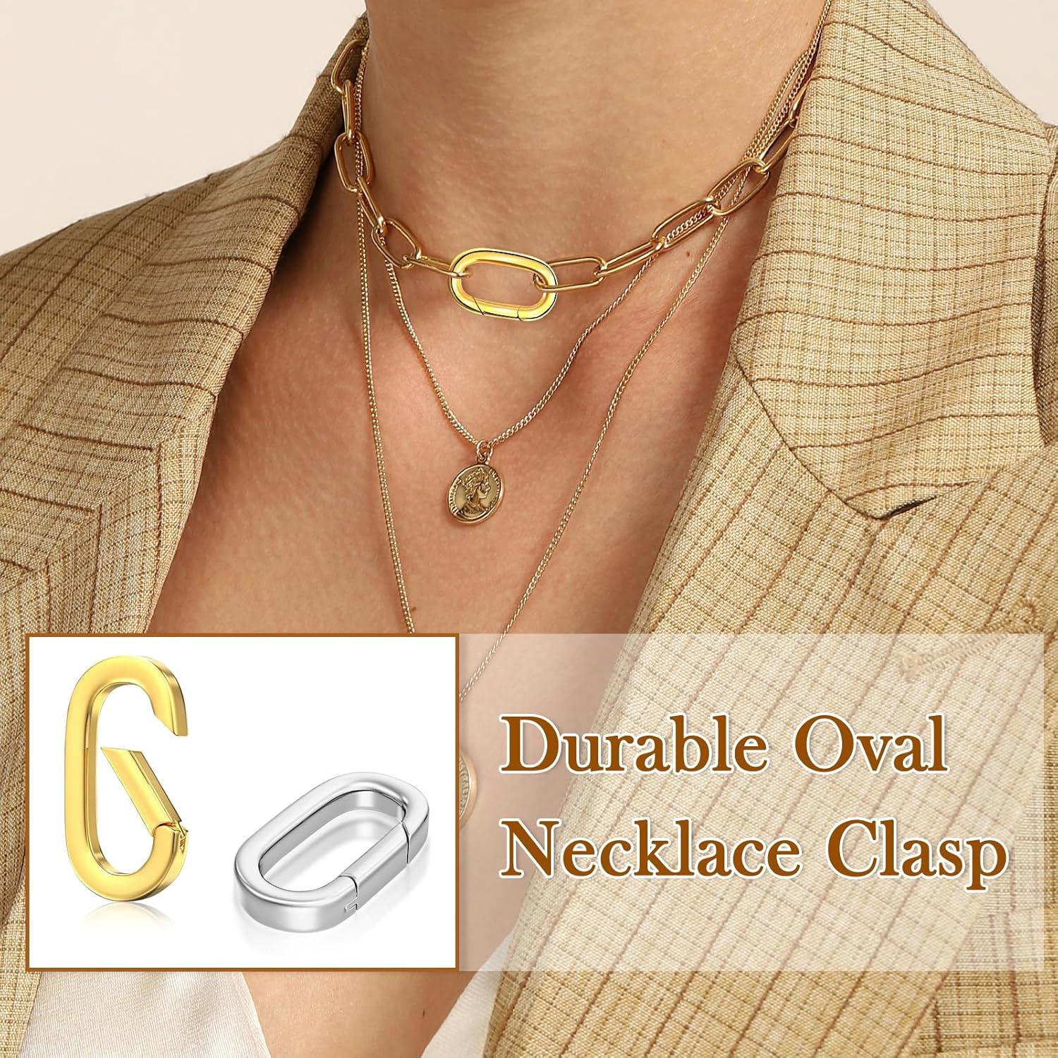 5PCS Oval Clasp Carabiner Necklace Connector Stainless Steel Spring Clasps Bracelet Closures Keychain Lock Clasps Necklaces Clips Key Rings Bracelets Shortener for Jewelry Finding DIY Making Kit (A1) - Image 2