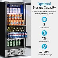 Vista 2 de 15 Inch Undercounter Beverage Refrigerator - 126 Cans Beverage Fridge with Stainless Steel Door for Beer Wine Soda - Built-in or Freestanding Wine