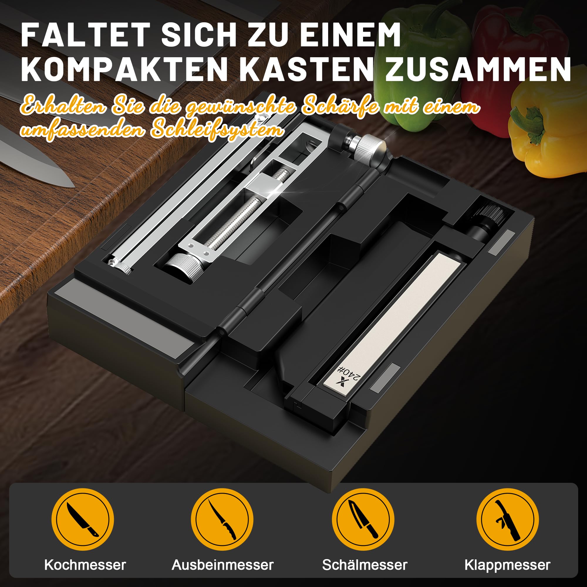 Ultra‑tragbarer Messerschärfer mit 4 Diamant‑Schleifsteinen