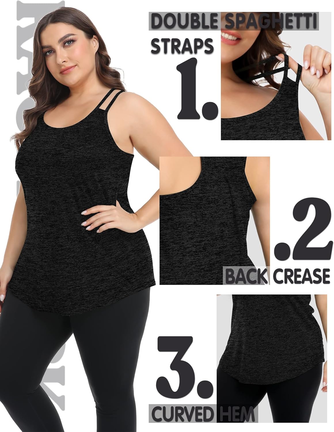 FOREYOND Plus Size Workout Tank Tops Loose fit Racerback Sleeveless Shirts Gym Running Yoga Clothes for Women - Image 3