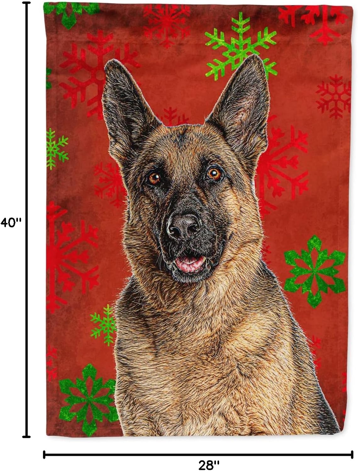 Caroline's Treasures KJ1187CHF Red Snowflakes Holiday Christmas German Shepherd House Flag Large Porch Sleeve Pole Decorative Outside Yard Banner Artwork Wall Hanging, Polyester, House Size, Multicol