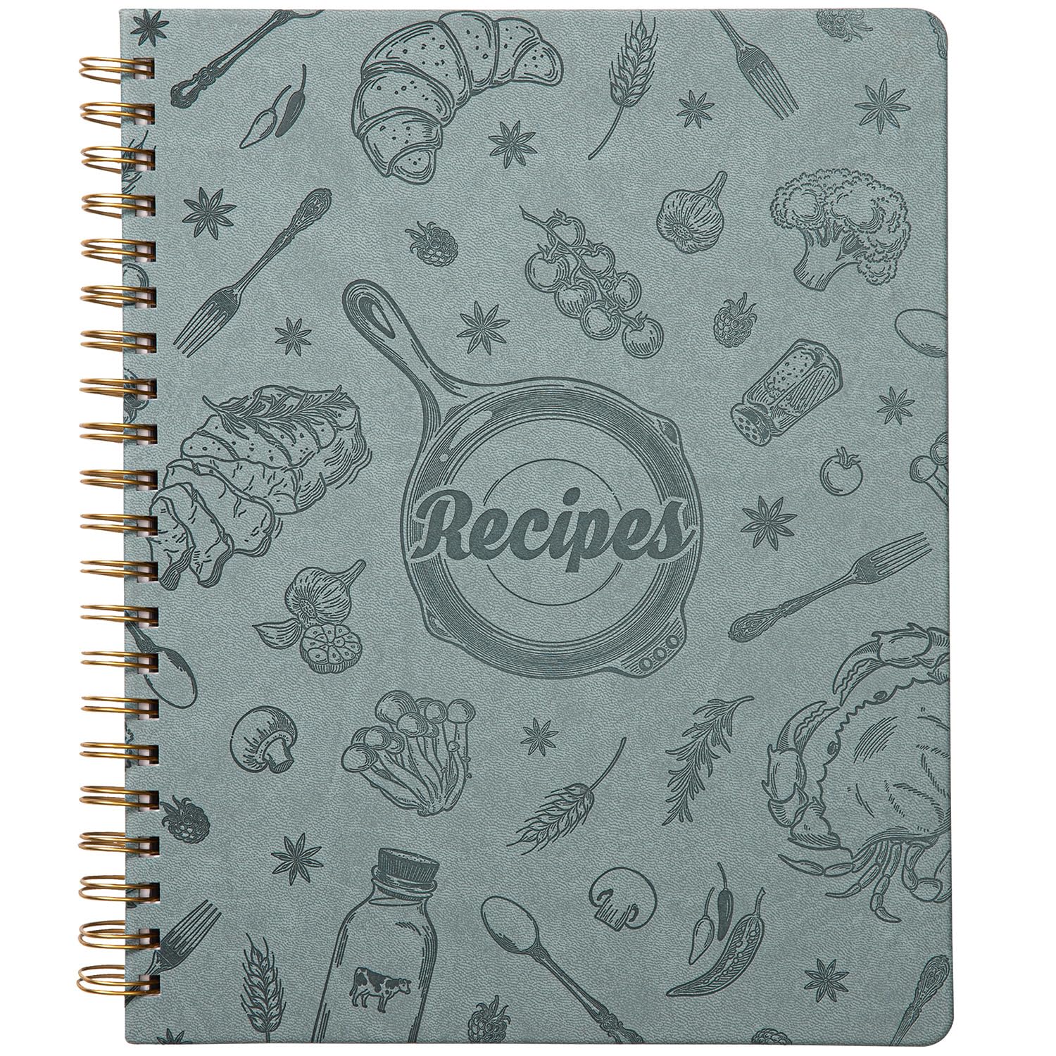 COFICE Książka z przepisami do pisania według własnych przepisów 24 cm x 28,6 cm okładka ze skóry PU notatnik z naklejkami, pudełko upominkowe, dziennik książki kucharskiej, akwamaryn
