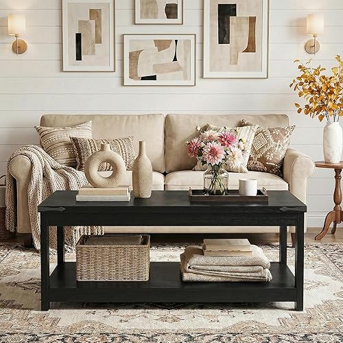 Miniatura 3 de Homieasy Mesa de centro con estante de almacenamiento, mesas de centro de madera de granja de 43.3 pulgadas para sala de estar, mesa de té central