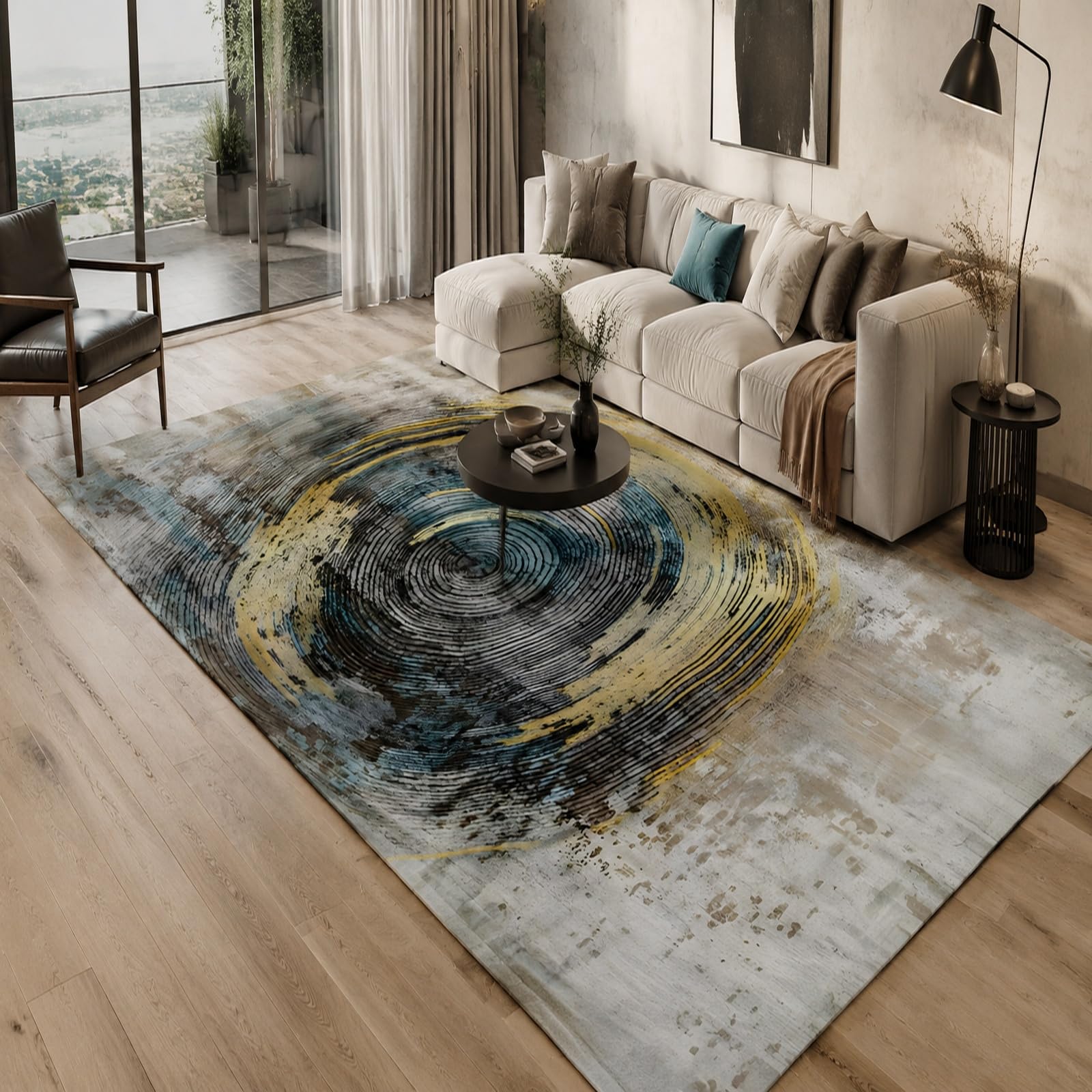 Tapis abstrait moderne pour réchauffer l'ambiance du grand salon