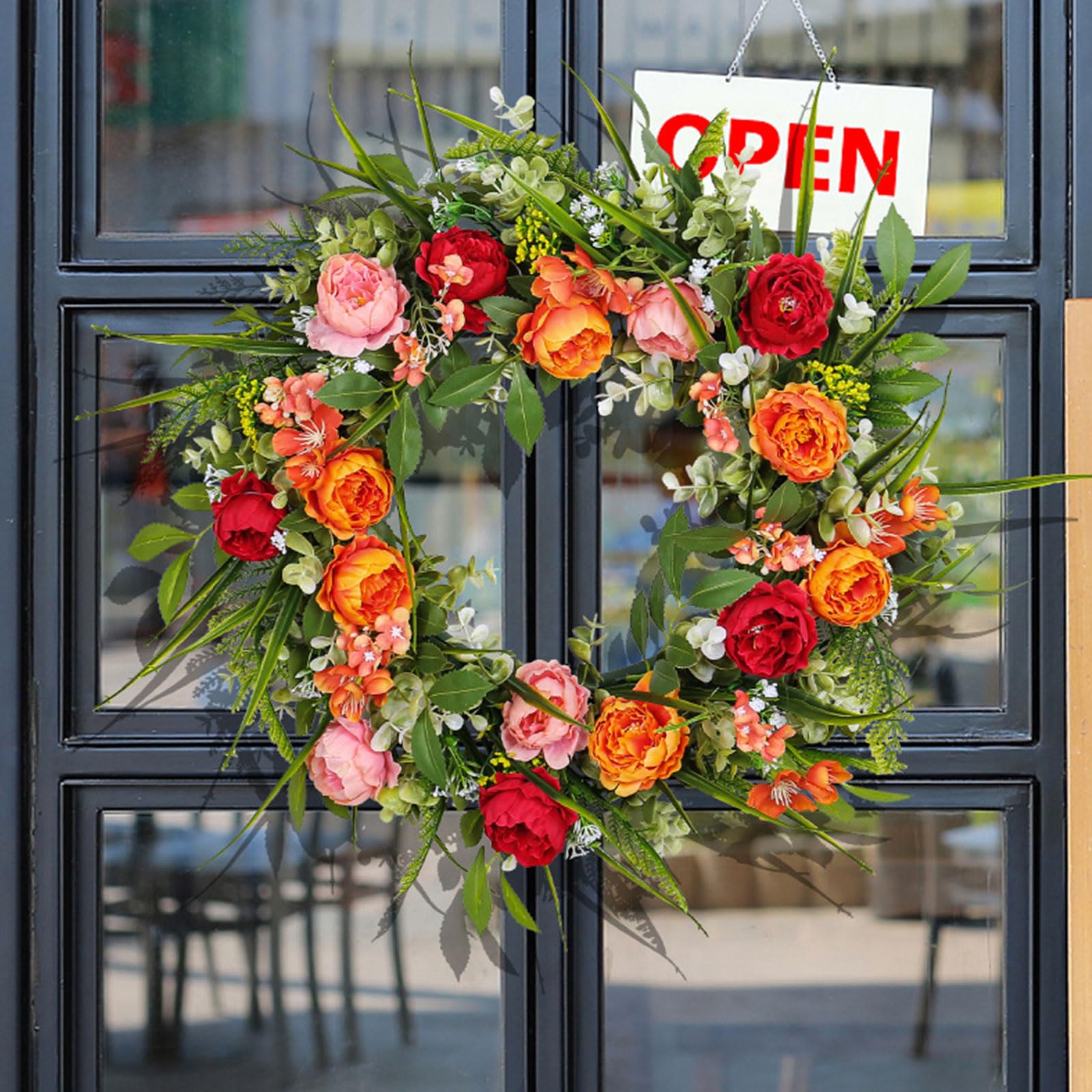Ghirlanda di peonie artificiali per porta d'ingresso, ghirlanda artificiale primaverile per le vacanze, per parete, festa di nozze, decorazione per la casa, corona primaverile
