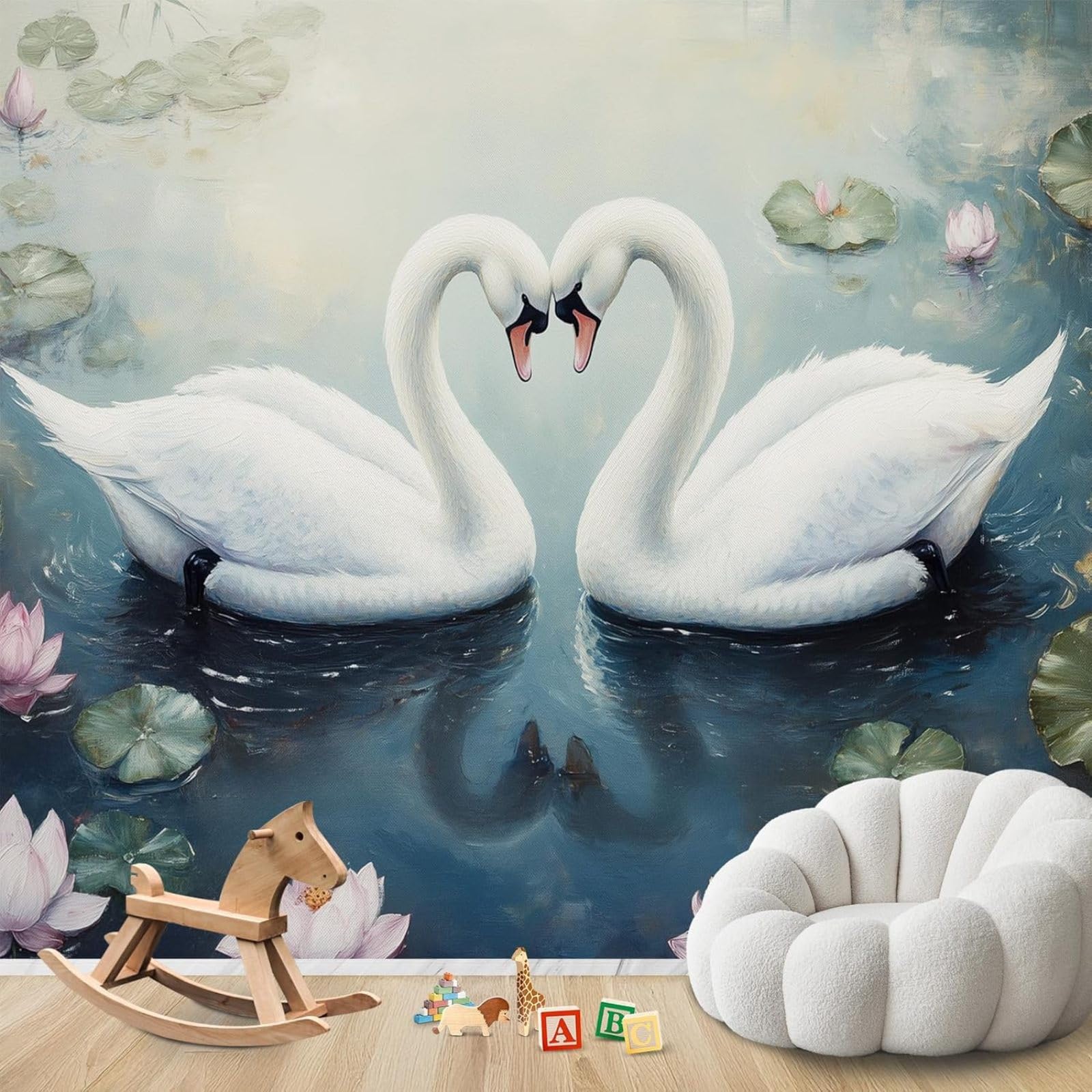 hgjdjhnf Photo Wallpaper Romantic Swans Water Landscape ModernLiving Room Bedroom Children's RoomDecoration Motif Wallpaper,430cmx300cmSticker - Background- Painting - Poster