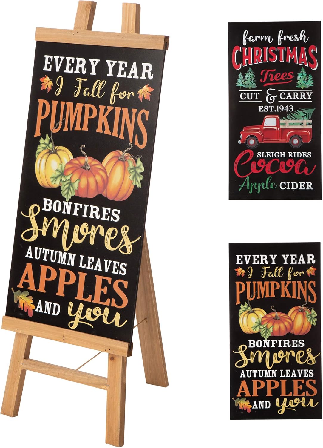 Glitzhome Free Standing Sign with Double-Sided Changable Fall Harvest and Christmas Sign for Display, black