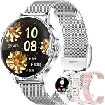 Montre intelligente pour les femmes avec Bluetooth Réponse / faire appel, 1.27" AMOLED Smartwatch avec 24H Coeur Rate/SpO2/Sleep Surveillance, 120+ Sports IP68 Montre de fitness imperméable pour Android iOS (Argent, 4 Bandes)