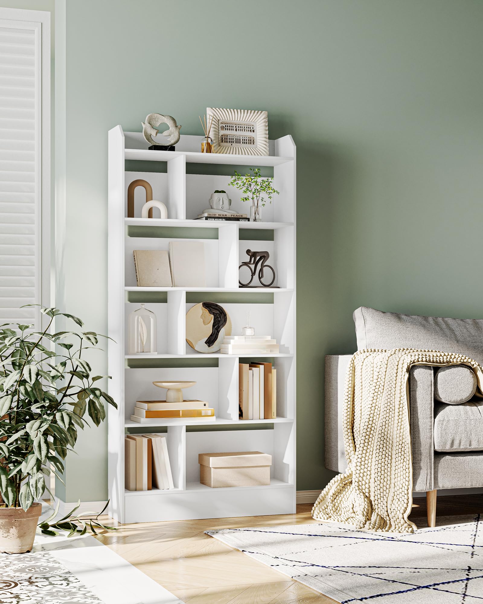 Hzuaneri Libreria de 6 Niveles, Estanteria para Libros de 10 Cubos, 24 x 80 x 170 cm, para Oficina, Salón, Estudio, Blanco BC22803X
