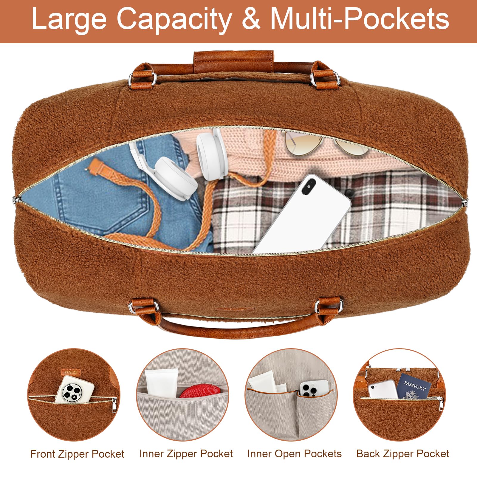 Borsone da viaggio da donna, borsa da viaggio con scomparto per scarpe, grande borsa da viaggio in nylon per il fine settimana, 8a-marrone, L, Moderno e Funzionale