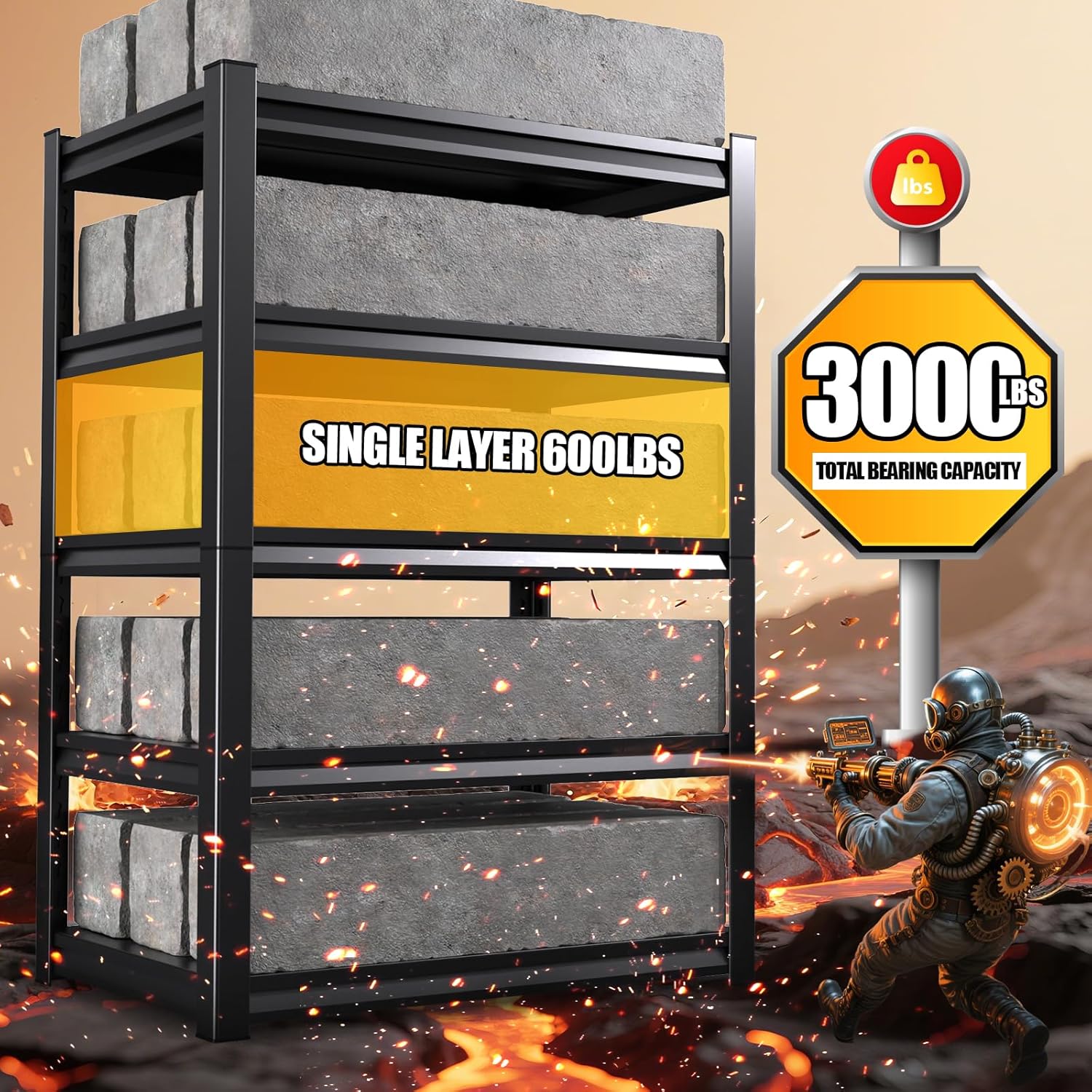 46" W Garage Shelving Garage Shelves Heavy Duty Shelf Metal Shelving Adjustable 5T 3000LBS Storage Shelves for Livingroom Warehouse,72" H x 45.7" W x 20" D