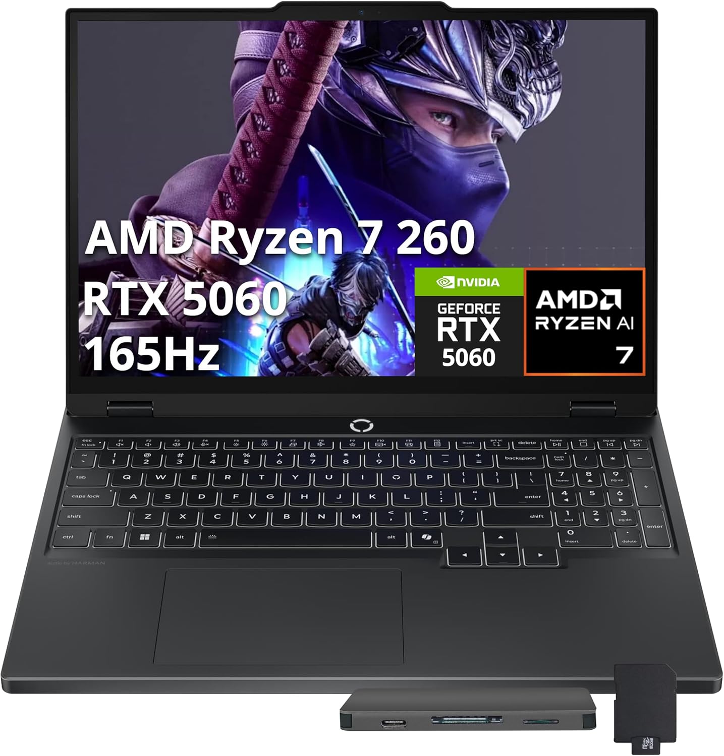Lenovo Legion 5 15.1″ WQXGA 165Hz Gaming Laptop, AMD Ryzen 7 260, NVIDIA GeForce RTX 5060 GDDR7, 32GB DDR5, 2TB SSD, 24-Zone RGB Backlit Keyboard, Wi-Fi 7, Win 11, Black, 1TB Docking Station Set