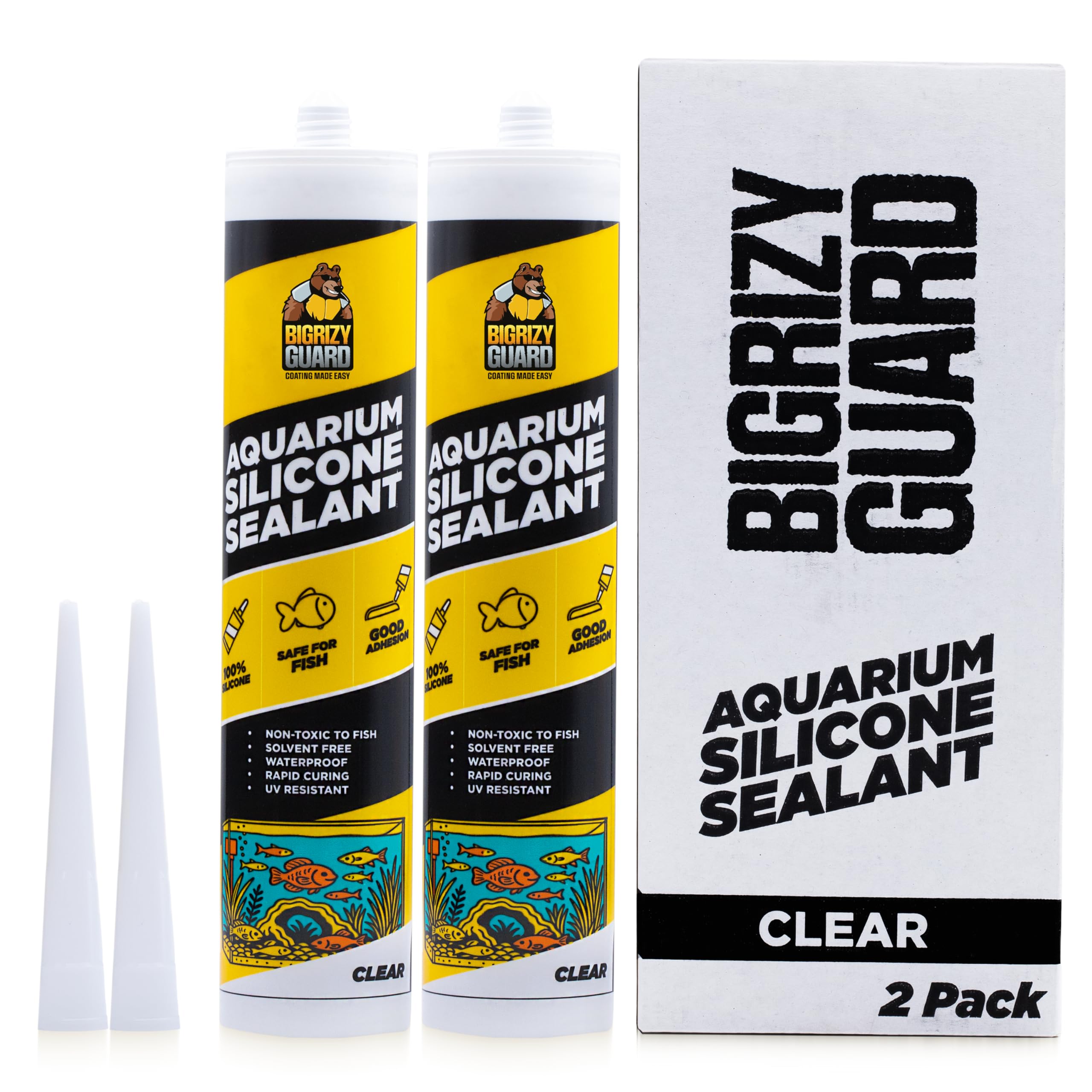 Aquarium Silicone Sealant Clear 2x10.14 Fl oz Cartridge - Aquarium Safe Silicone for Fish & Plants, 100% Waterproof, Non-Toxic, Solvent Free, Strong Bond, Fast Cure, Transparent (2 Pack) Clear 2 Pack
