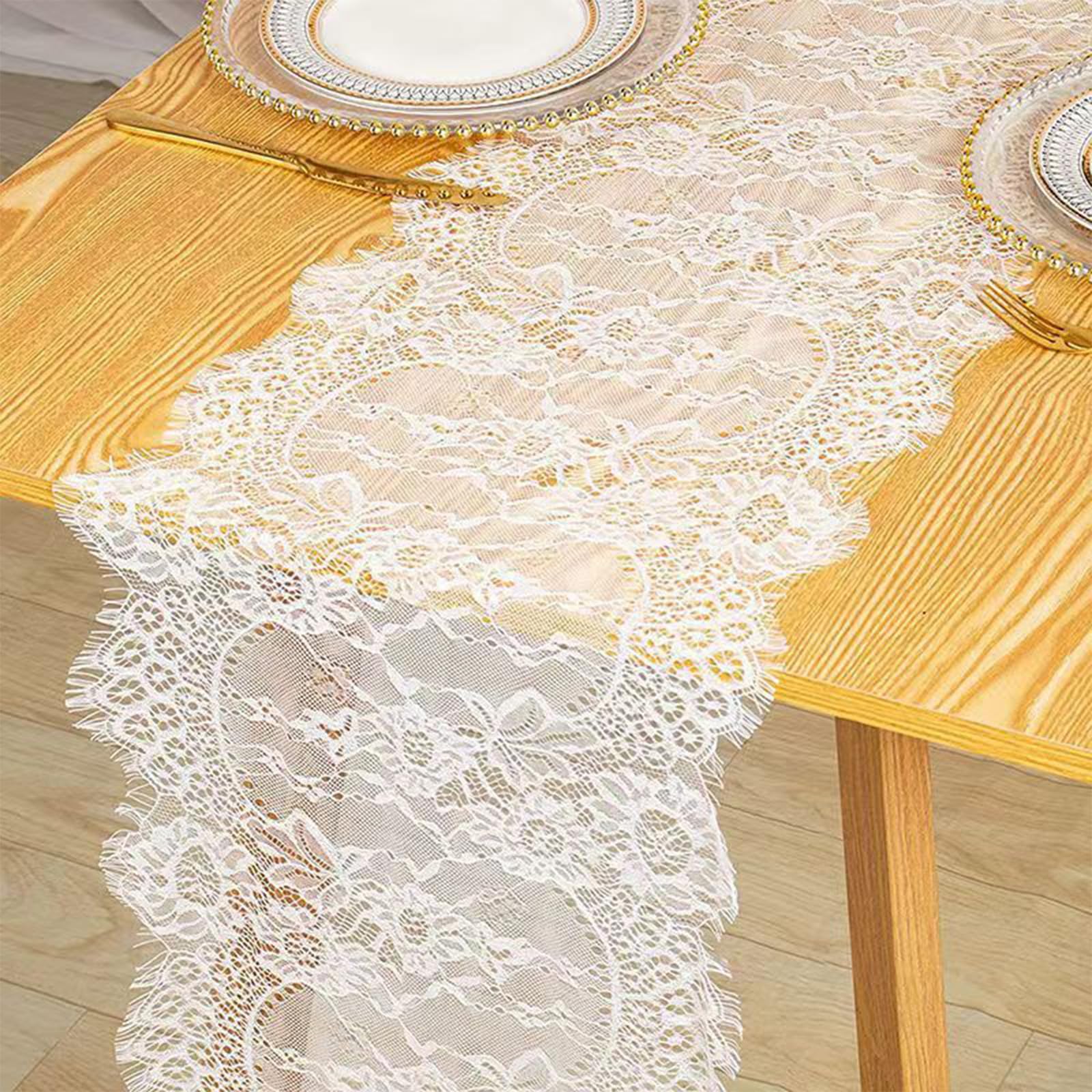 Photo 1 of 12 Pack Lace Table Runner,14x120 Inch White Christmas Table Runner,Vintage Floral Wedding Table Runner for Thanksgiving,Christmas,Wedding Table Decoration