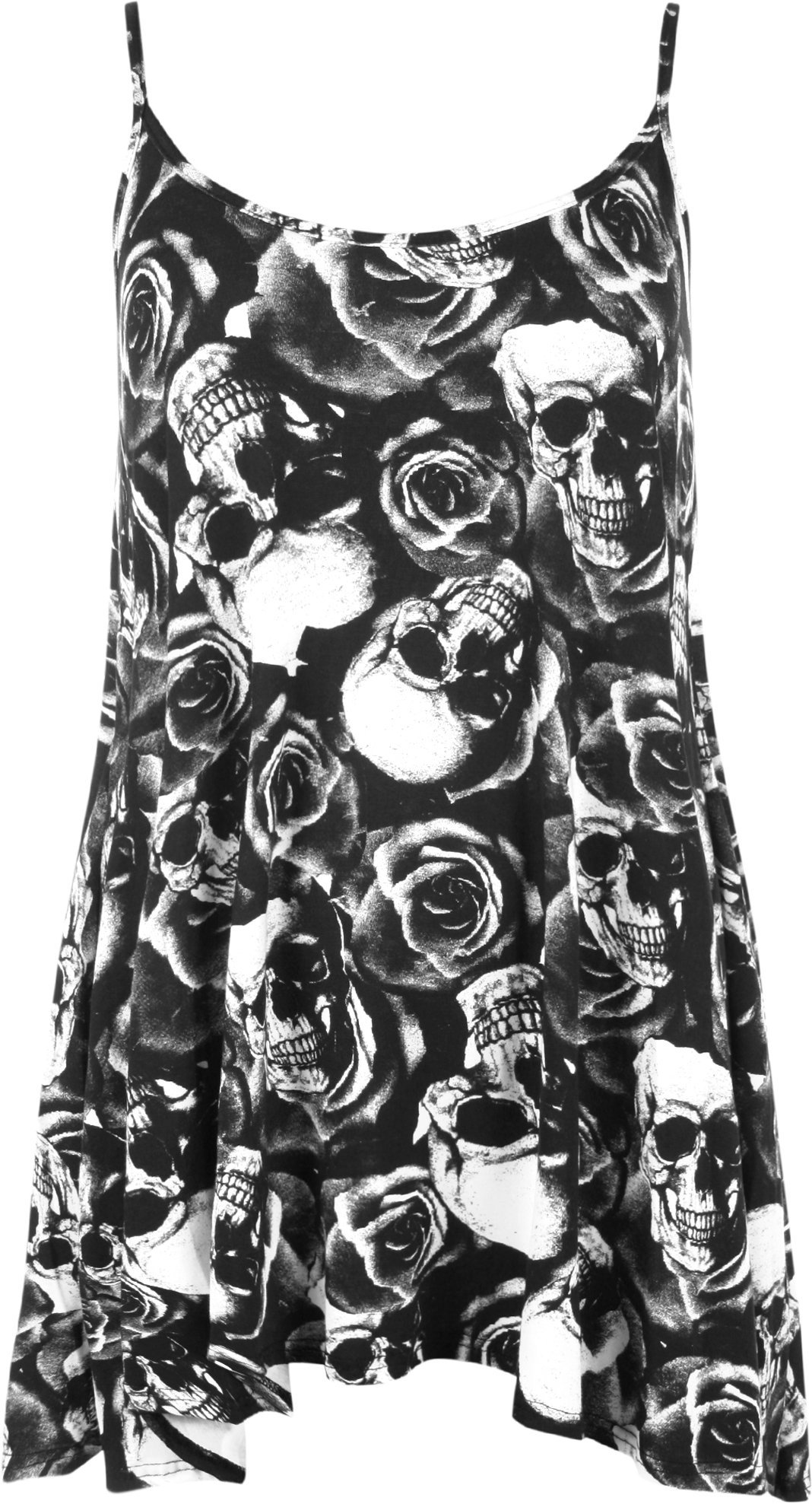 Wearall Women's Skull Rose Plus Size Plain Strappy Sleeveless Swing Cami Vest Top 20-22