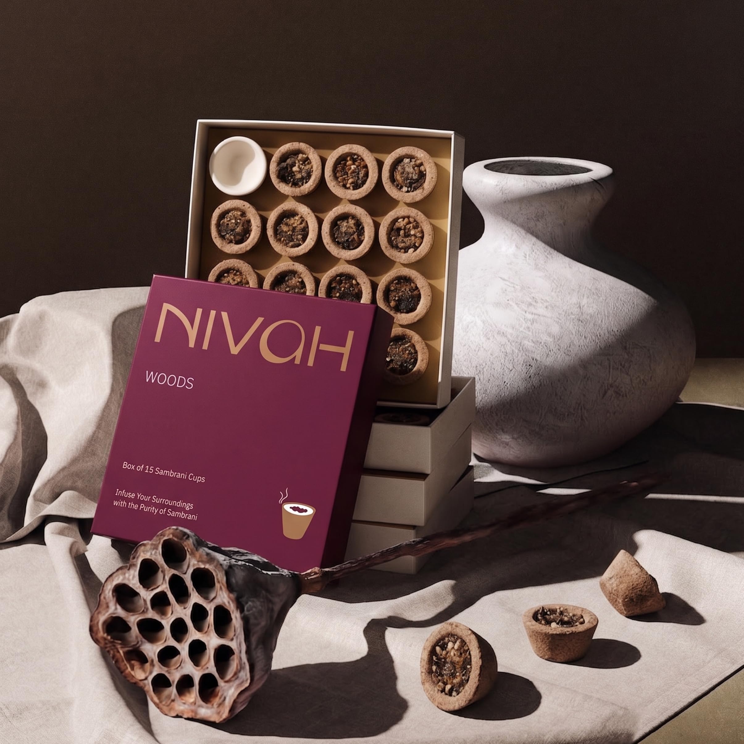 Nivah Woods Sambrani Cups (15 Pcs) Traditional Havan Dhoop Cups Made with Natural Wood Bark Powder Aromatic Smoke for Pooja Rituals Home Fragrance-image-49