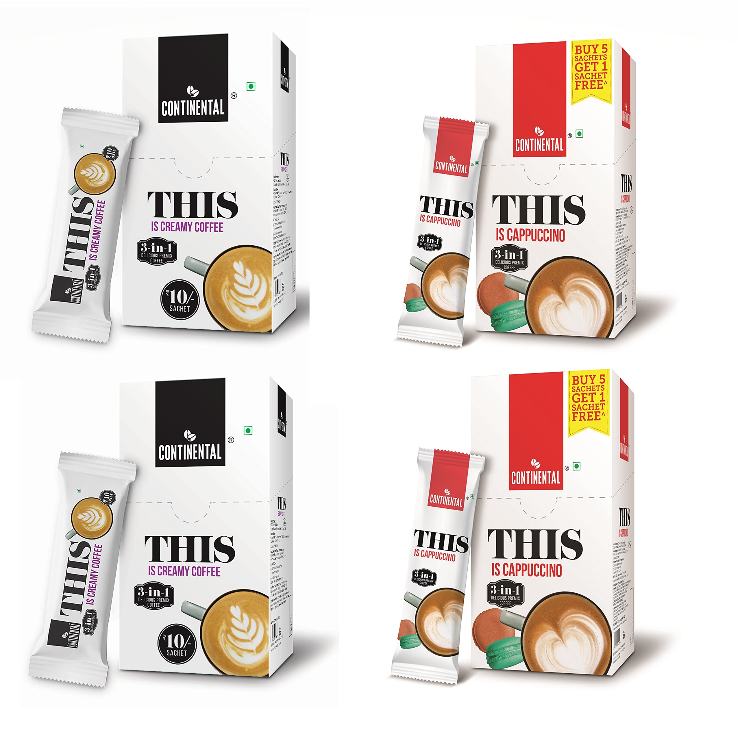 Continental THIS Creamy + Cappuccino Flavour 3 in 1 Premix Instant Coffee (PACK OF 4) (B07ZH9HGN9) Amazon Price History, Amazon Price Tracker