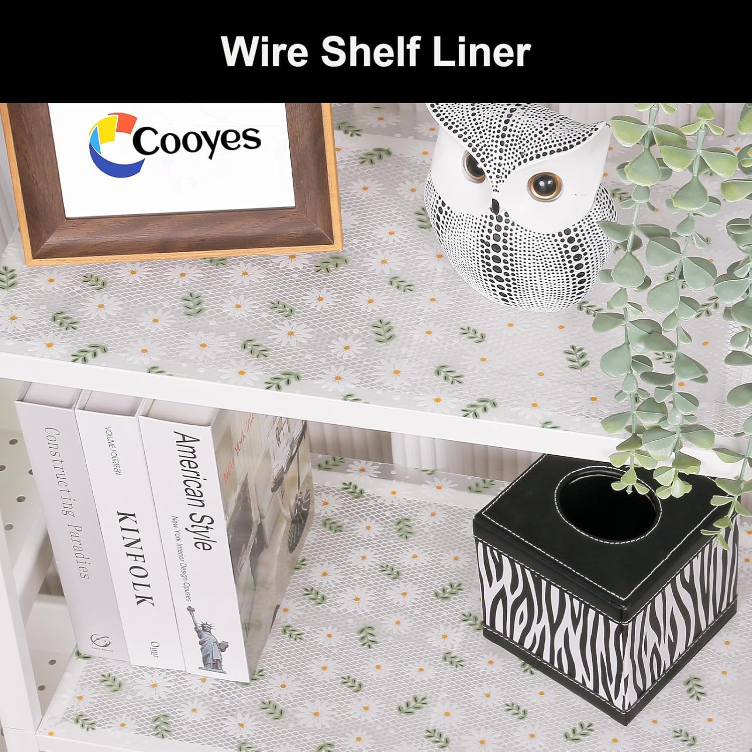 Cooyes Wire Shelf Liner, Daisy Floral Print, Non-Slip, Washable, Easy to Clean, Drawer and Cabinet Liner 1