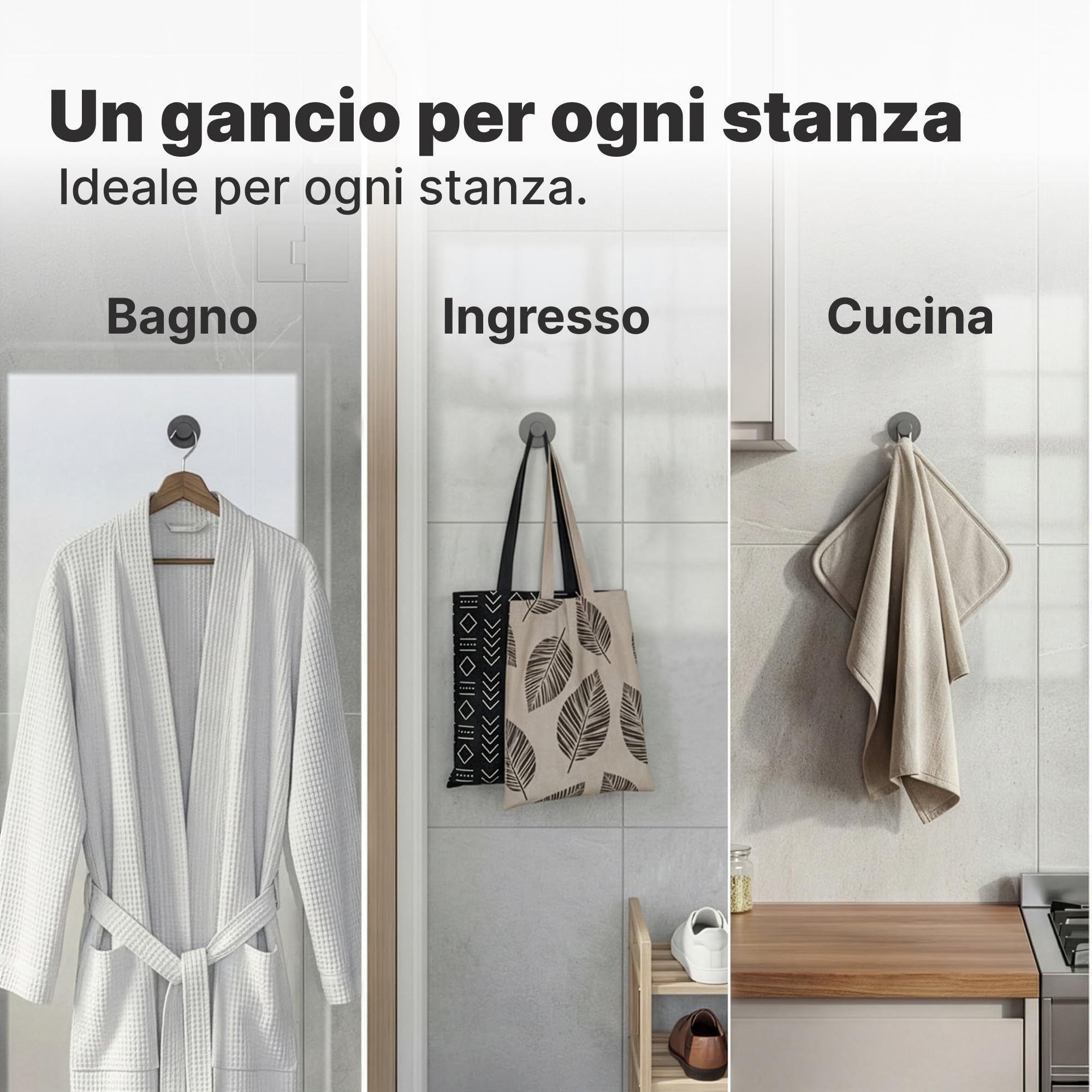 Minismus Set 6 Ganci Adesivi, Appendino da Muro in Acciaio Inox, Ganci Bagno senza Fori 5 kg, Appendiabiti da Parete con Pomello Rotondo