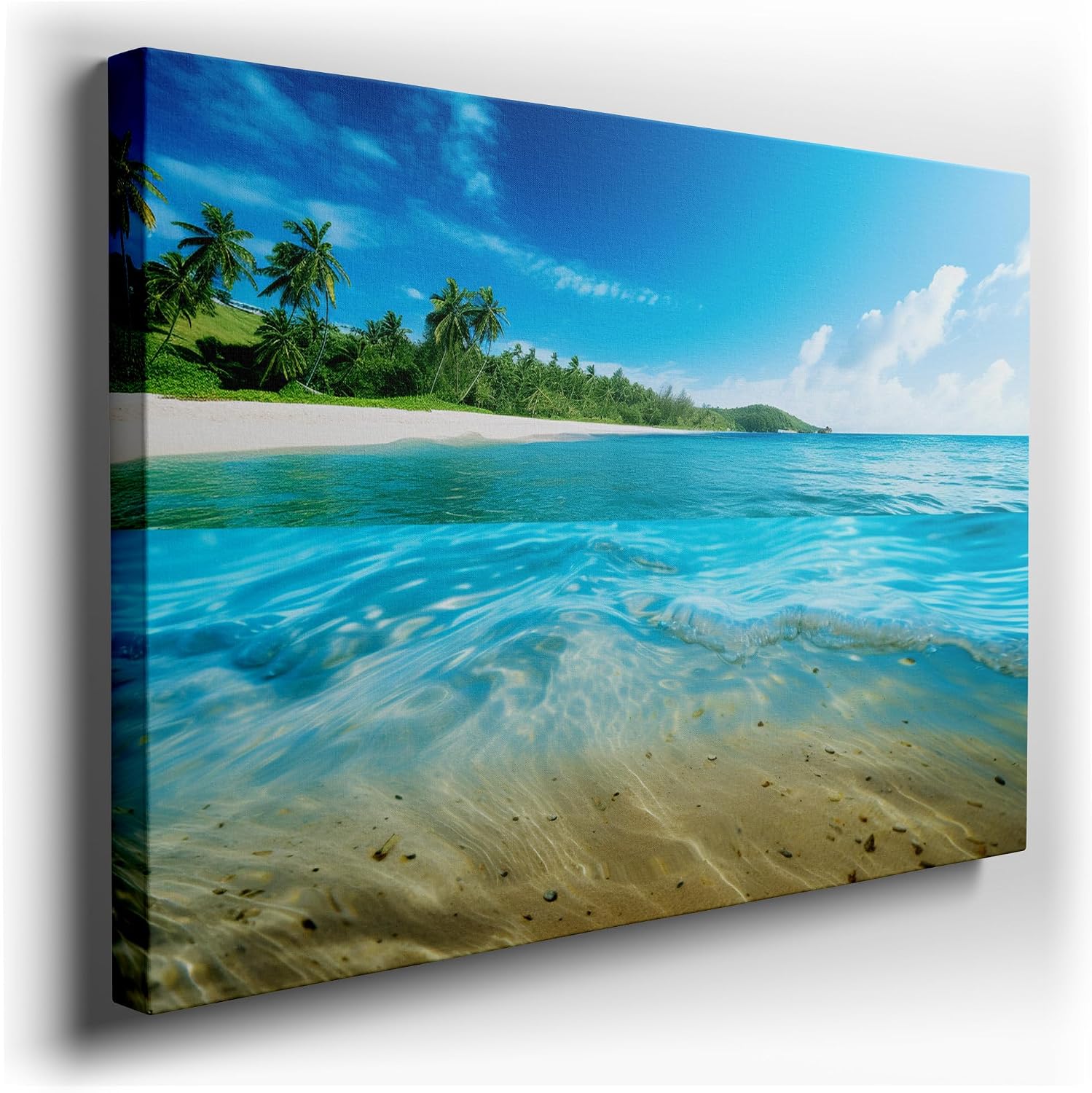 Canvas for Living room. Serenity by the Shore � A Mesmerizing Blend of Blue Seas, Pristine Sands, and Lush Palms, 27 x 18 inch Canvas Wall Art - Ready to Hang - 69x46 cm (27x18 inch)