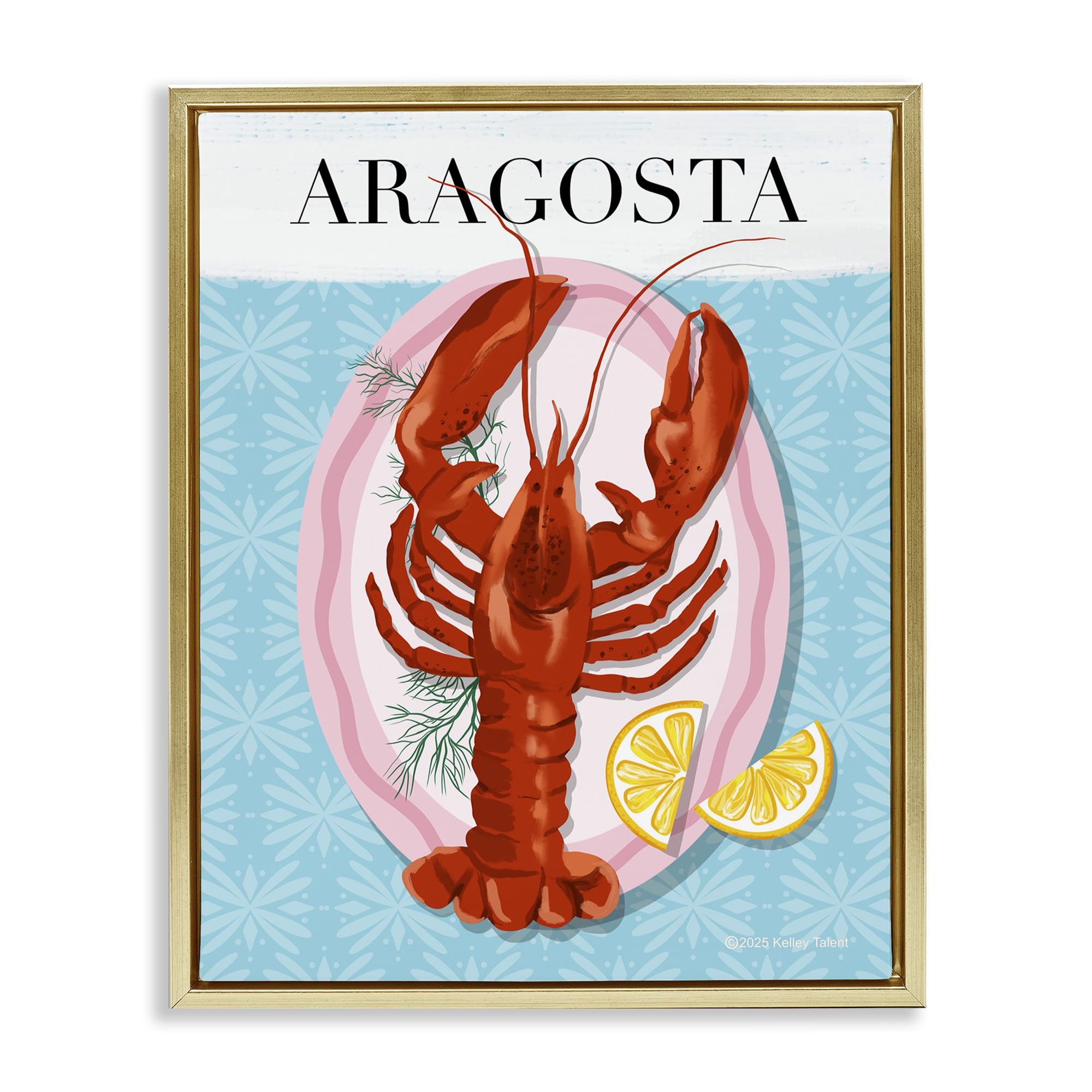 Stupell Industries Metallic Gold (Matte) 'Aragosta Lobster Dish'| Floating Frame Canvas Art