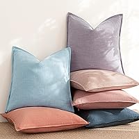 Vista 65 de Foindtower Paquete de 2 fundas de almohada decorativas de lino y liso, funda de cojín decorativa suave, estilo bohemio campestre para silla, sofá