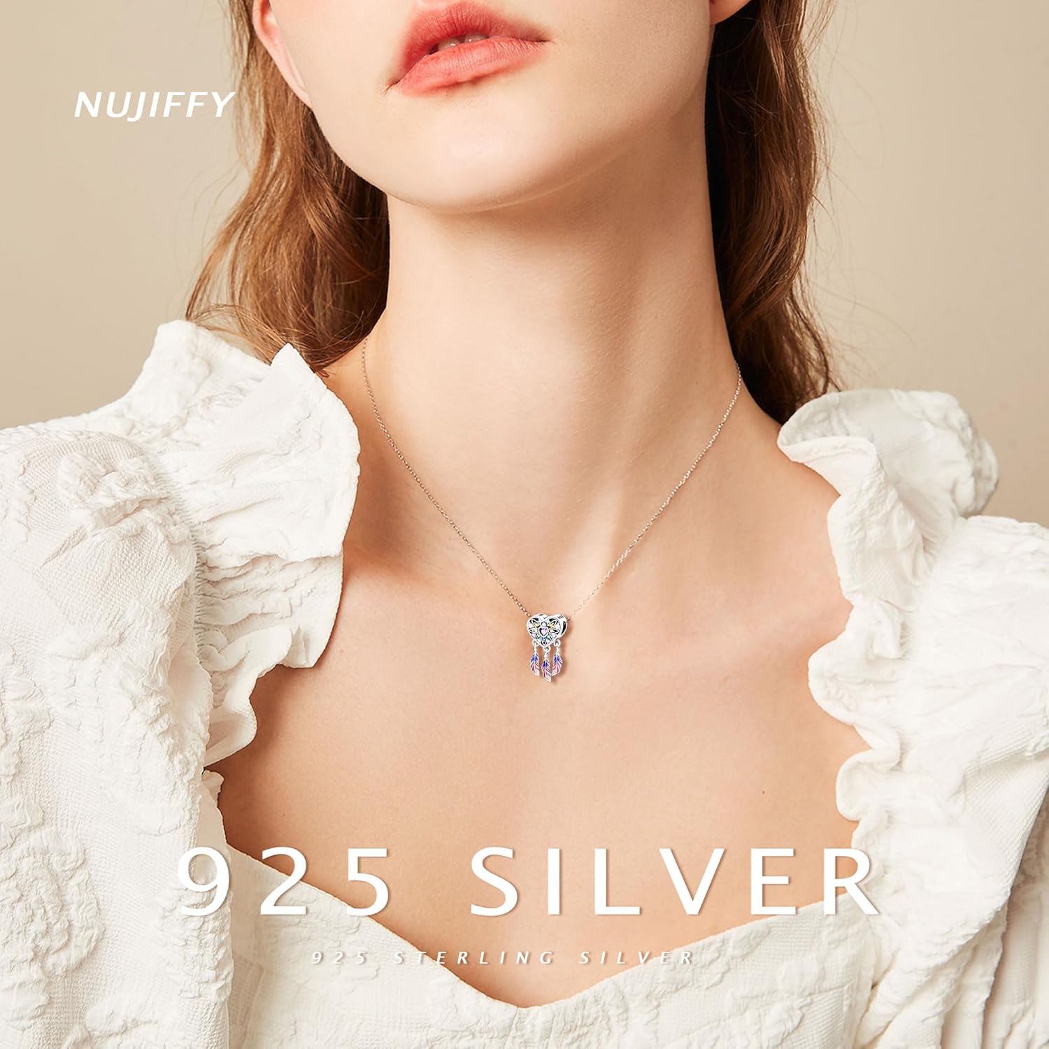 925 Sterling Silver Charms Beads for Bracelets & Necklaces, Purple Dream Catcher Boho Style Feather Heart Shaped Retro Vitality Charm Birthday Gifts Pendant Jewelry for Women Men - Image 4