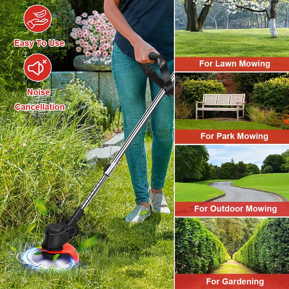 Decespugliatore Elettrico,Con Set Di Lame 3-In-1,48v Senza Fili,Asta Telescopica Regolabile,12000 Giri/Min,Protezione Di Sicurezza Intelligente,Impugnatura Monomano,Ideale Per Cortili,Giardini B