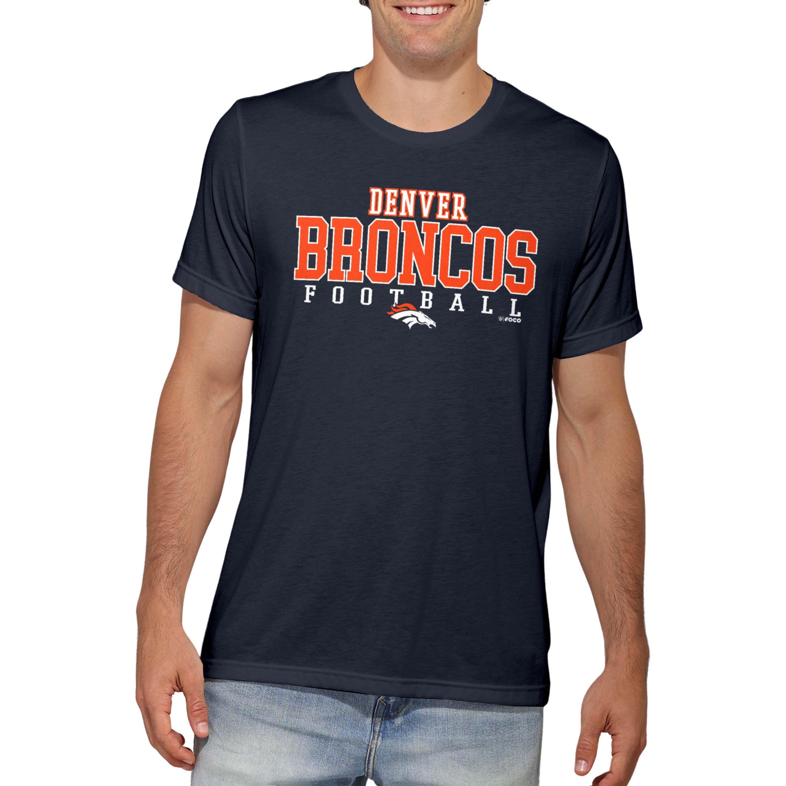 FOCO NFL Officially Licensed Unisex-Adult Football Wordmark Team Color Primary Logo Premium Quality Short Sleeve T-Shirt, Denver Broncos, S