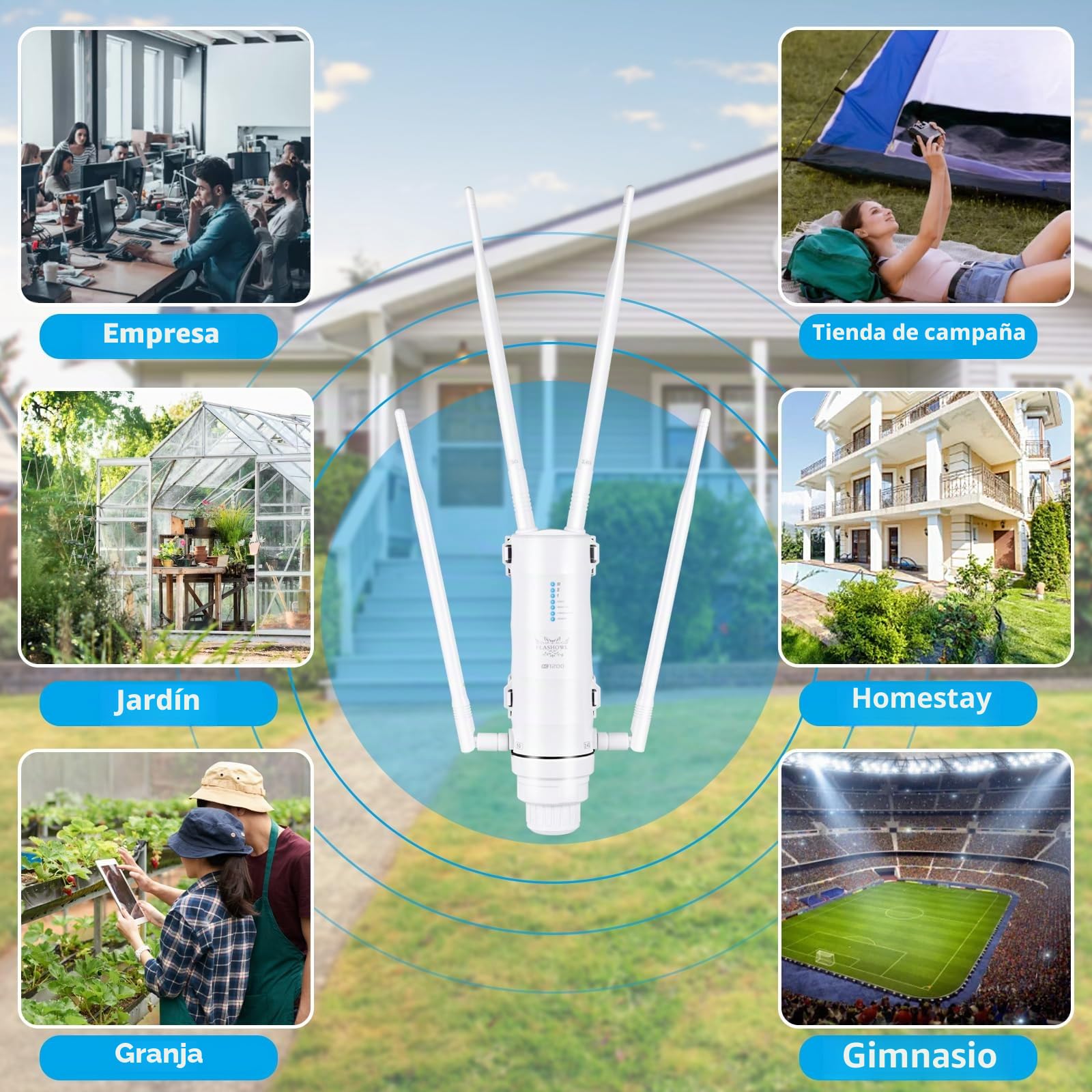 Repetidor WiFi Exterior AC1200 Antena WiFi Exterior Amplificador de Señal WiFi Doble Banda 2.4G/5G Punto de Acceso WiFi IP65 Largo Alcance para Jardín Garaje Cámara