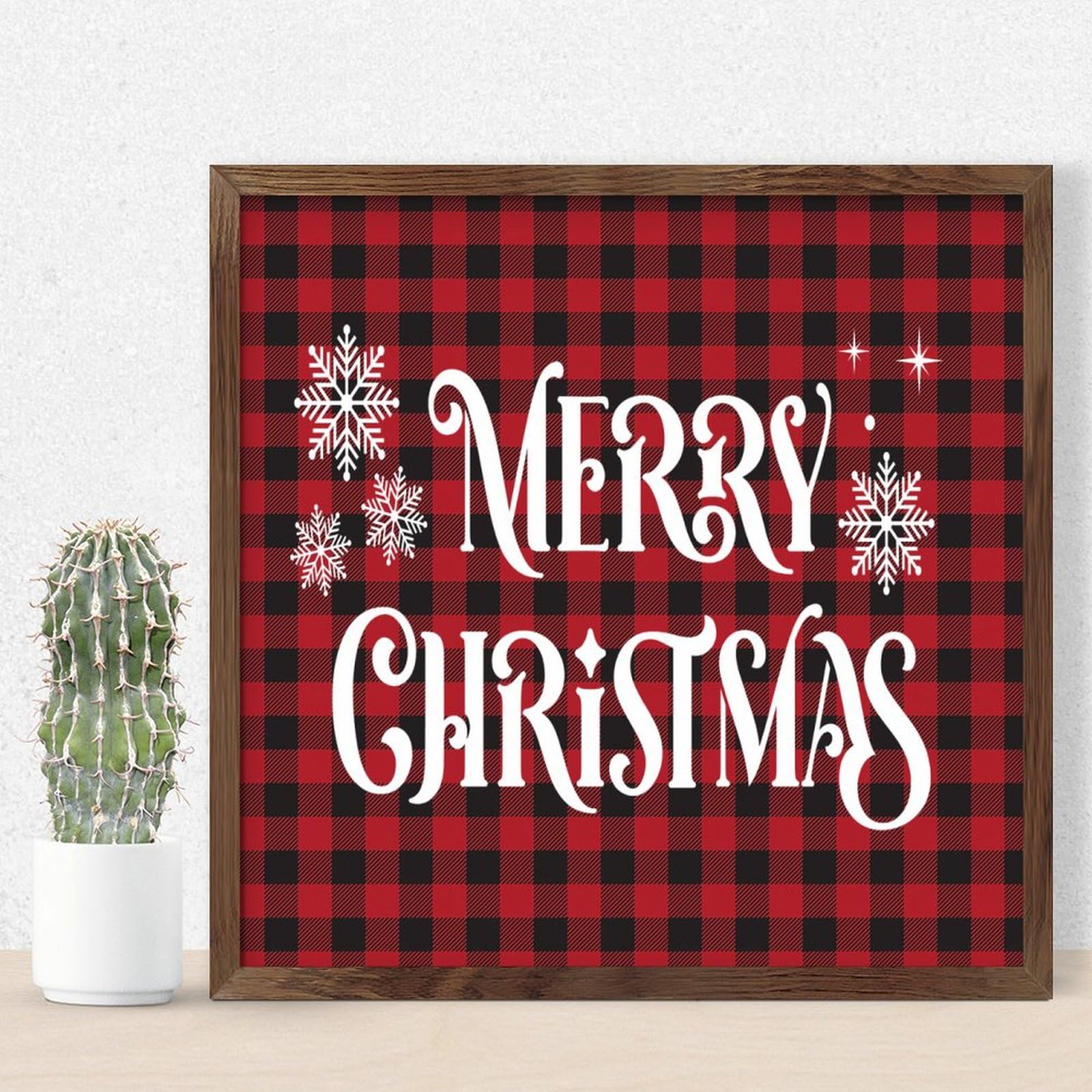Panneau de décoration murale cadre bois Merry Christmas chrétien