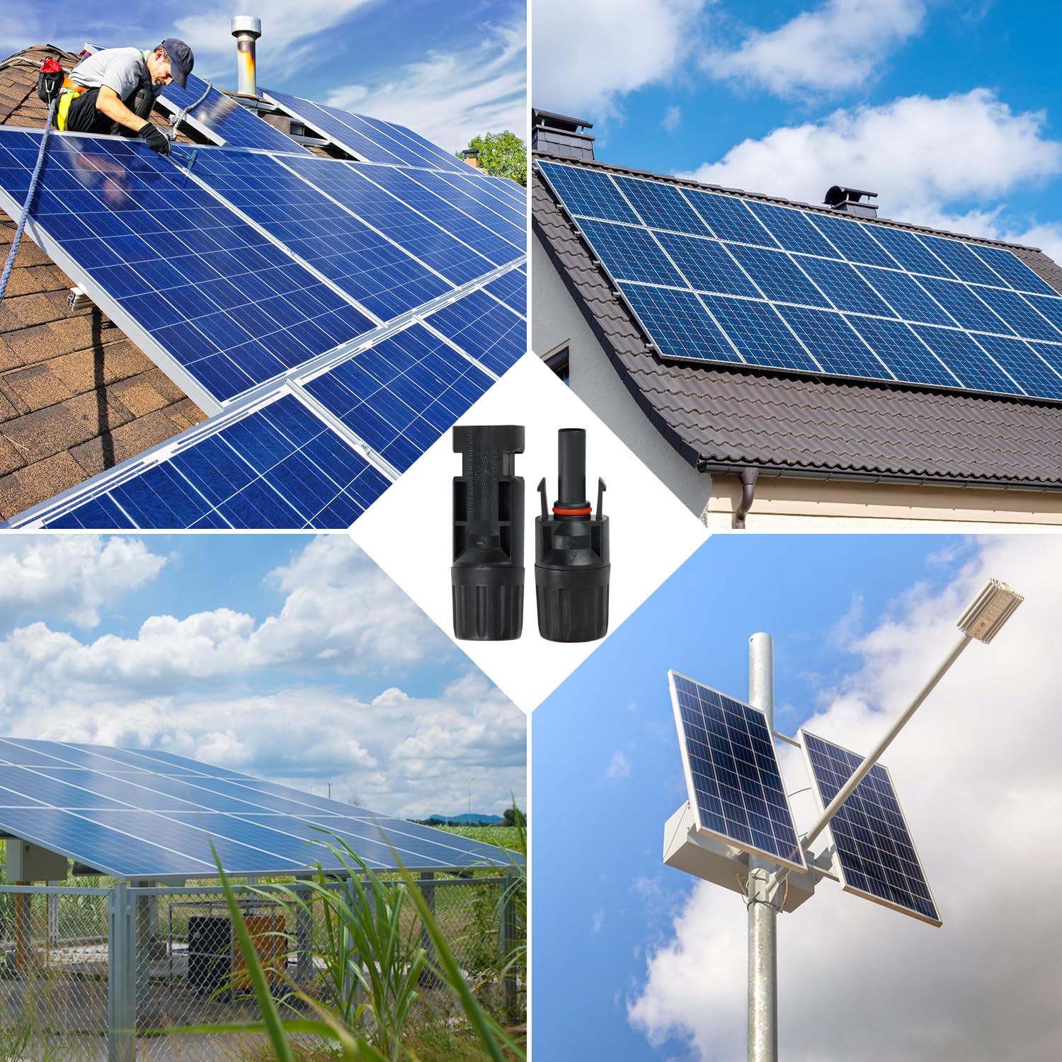 MC4 - Connettori solari 30 paia/60 connettori per cavi per pannello solare, impermeabili, IP67, 1000 V, 30 A, maschio/femmina, con 2 chiavi