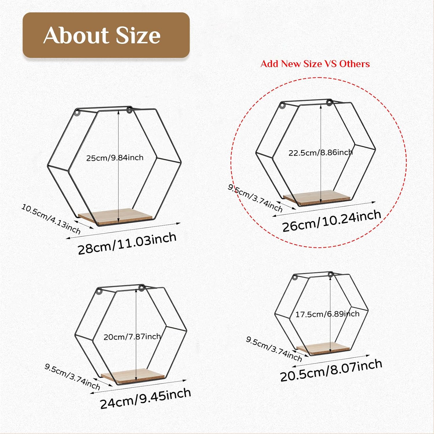 Hexagon Shelves Black for Wall - Metal Wood Floating Honeycomb Shelf - Hanging Planter Shelves for Living Room Bedroom Bathroom Set of 4