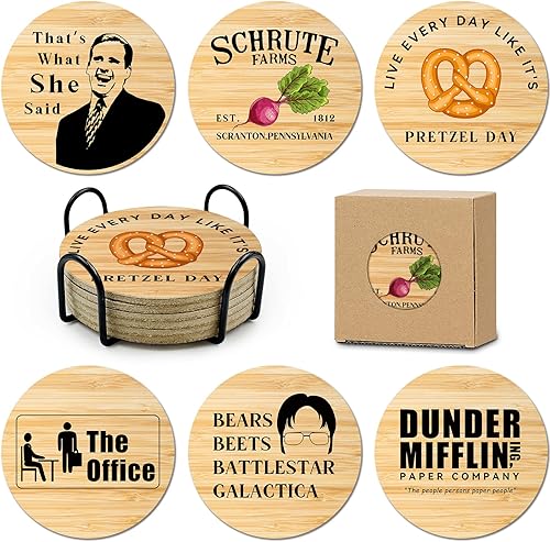 Miniatura 11 de Juego de 6 posavasos sarcásticos de corcho absorbente para bebidas, posavasos de granja para bar con soporte, posavasos divertidos para proteger tu