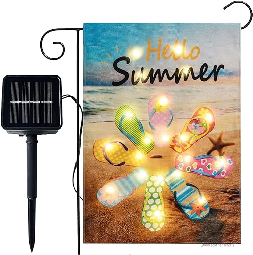 Vista 9 de Bandera de jardín con bandera americana de EE. UU. con luces - Bandera de jardín solar LED de arpillera de EE. UU. del 4 de julio, bandera de jardín