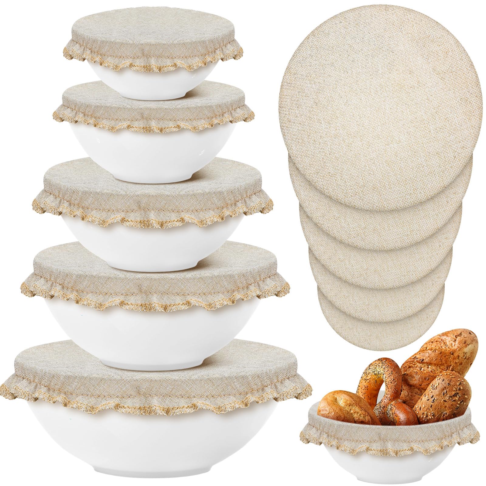 Patelai 10 Pcs Bowl Covers Reusable in 5 Size Fabric Stretch Dish Covers