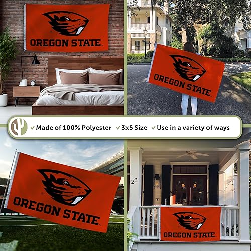 Miniatura 9 de Bandera de la Universidad Estatal de Oregón, banderas de castores OSU, 100% poliéster, para interiores y exteriores, 3 x 5 (estilo 3)