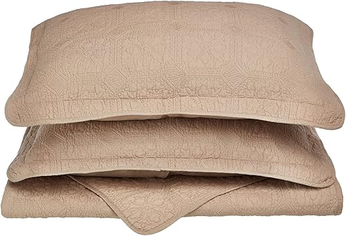 Miniatura 3 de SUPERIOR Juego de edredón matrimonialqueen, 100% algodón, diseño Corrington en relieve, 3 piezas, marfil