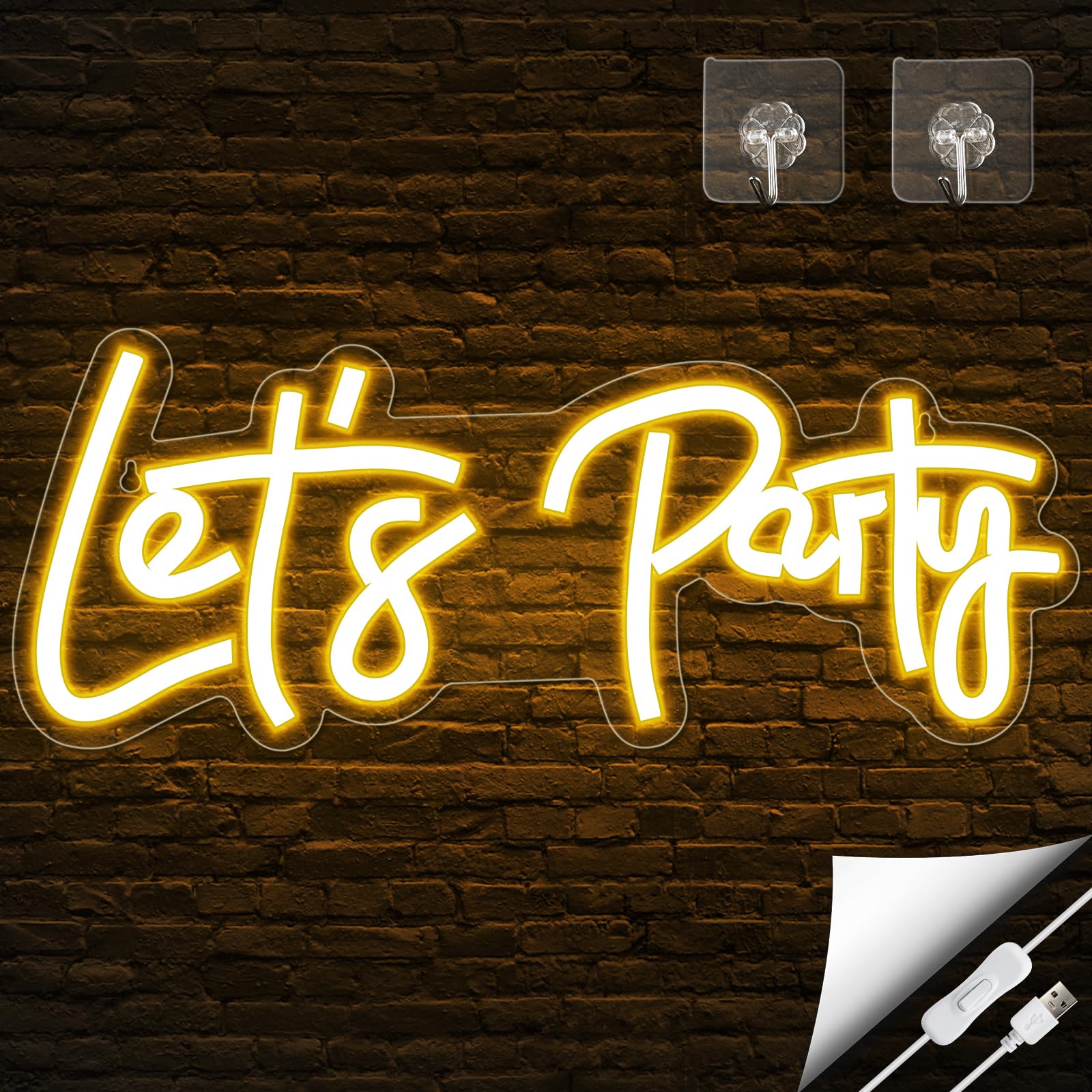 Let's Party Neon Signs, Arrinew LED Neon Light Sign for Wall Decor, Art Decorative Let's Party Neon Lights for Bachelorette Party, Engagement Party, Birthday Party,Wedding Party