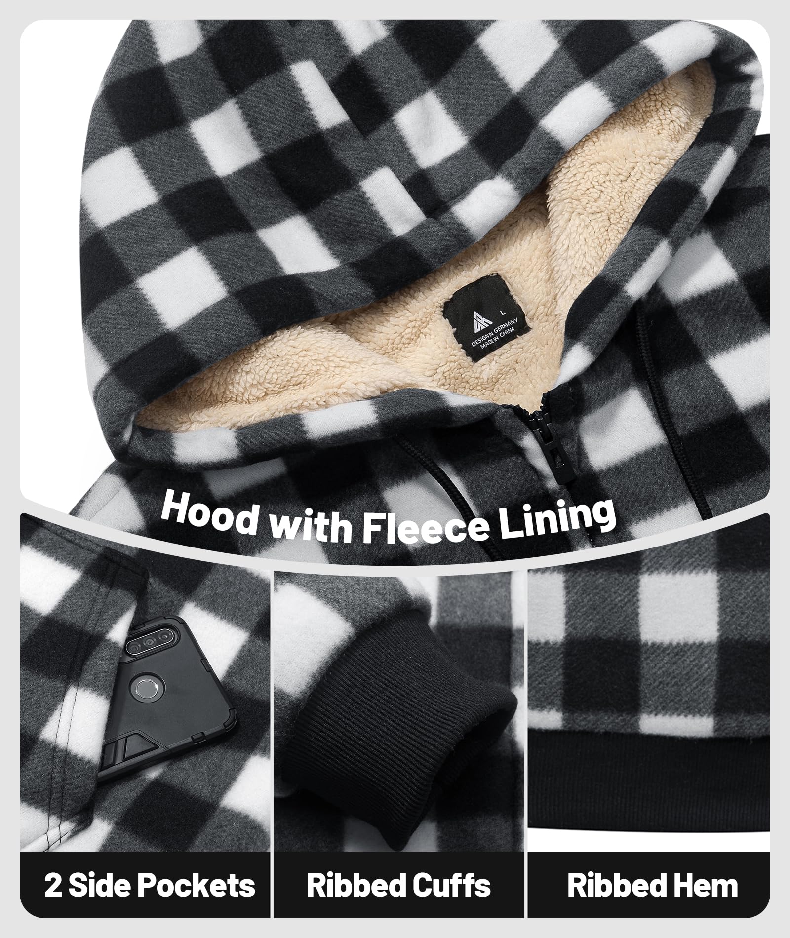 geeksport geeksport geeksport geeksport Felpa da Uomo con Cappuccio e Full Zip Fleece Hoodies for Men Sportive Inverno