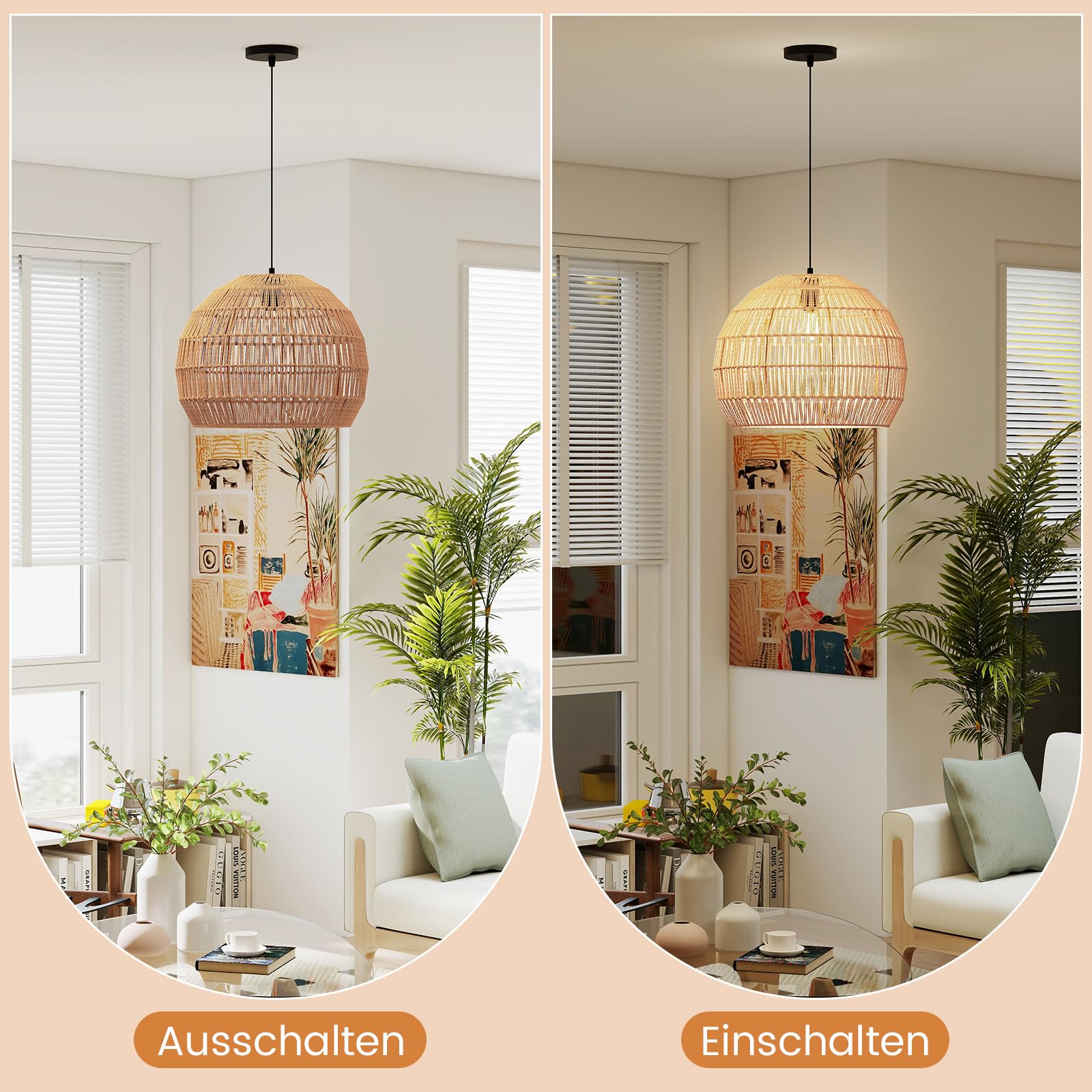 GOPLUS Hängelampe, Boho Pendelleuchte Esstisch, Deckenleuchte mit E27 Fassung, verstellbarer Aufhänghöhe Hängeleuchte, Pendellamp für Küche, Wohnzimmer, Schlafzimmer, Lichtquelle nicht enthal (Kaffee)