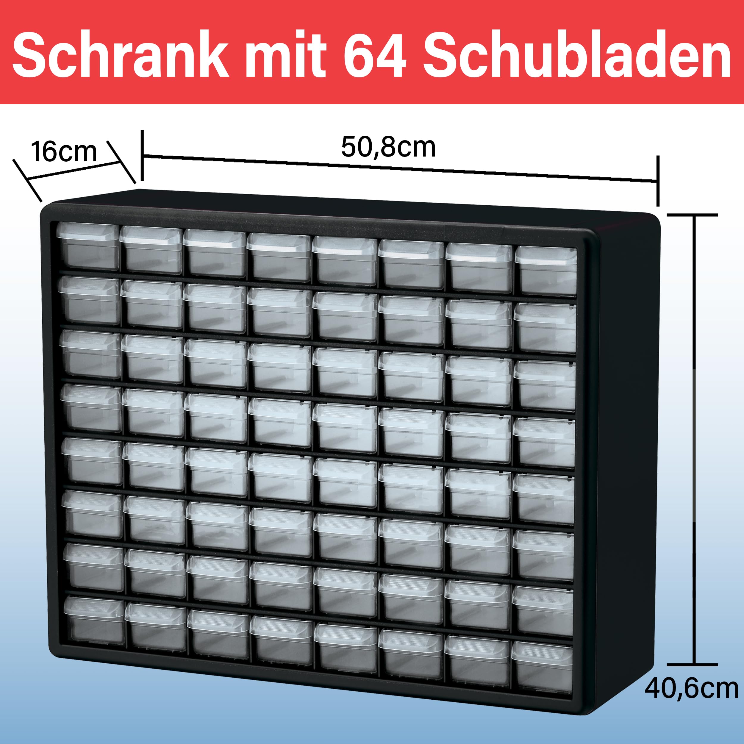 Akro-Mils 10164 Schubladenschrank mit 64 Schubladen, Kunststoff, für Garage, Perlen- und Make-up-Organizer, Lego-Aufbewahrung, Lehrer-Werkzeugkasten und mehr, 50,8 x 15,2 x 40,6 cm (B x T x H), Gelb