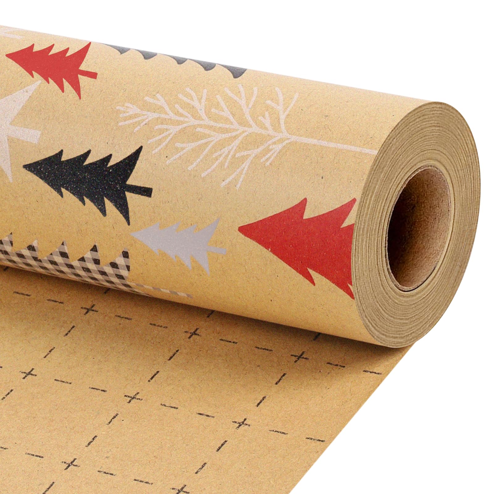 LaRibbons Kraft Vintage Christmas Wrapping Paper, Classic White Snowflake Design, Rustic Gift Wrap Paper With Gridline For Christmas, Holiday, 17 Inch X 33 Feet