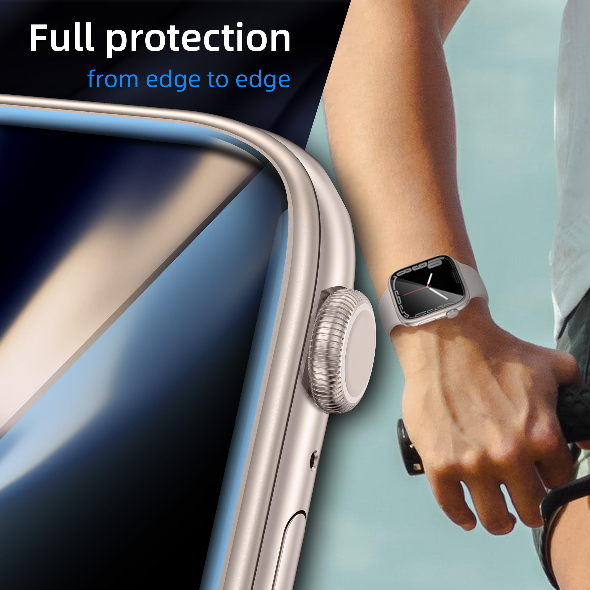 SWUU 2 Pack Tempered Glass Screen Protector with Metal Frame Compatible with Apple Watch SE2 SE Series 6 5 4 44mm Screen Protector, Easy Installation Frame Waterproof Film for iWatch 44mm Starlight