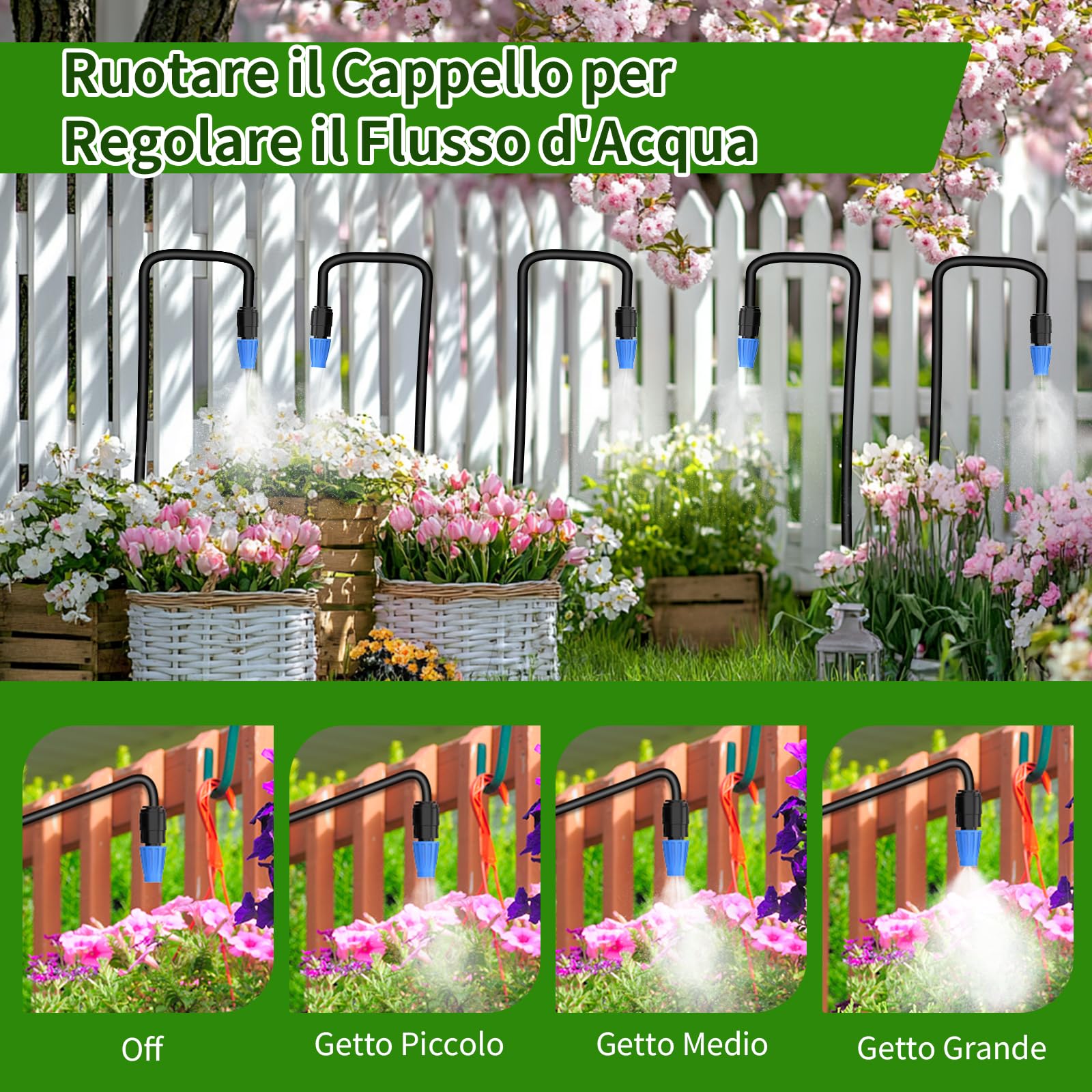 Kit di Irrigazione a Goccia con Timer Irrigazione, Sistema di Irrigazione Automatica Programmabile 25m Tubo Irrigazione a Goccia, Kit Irrigazione Giardino Completo per Giardino e Orto