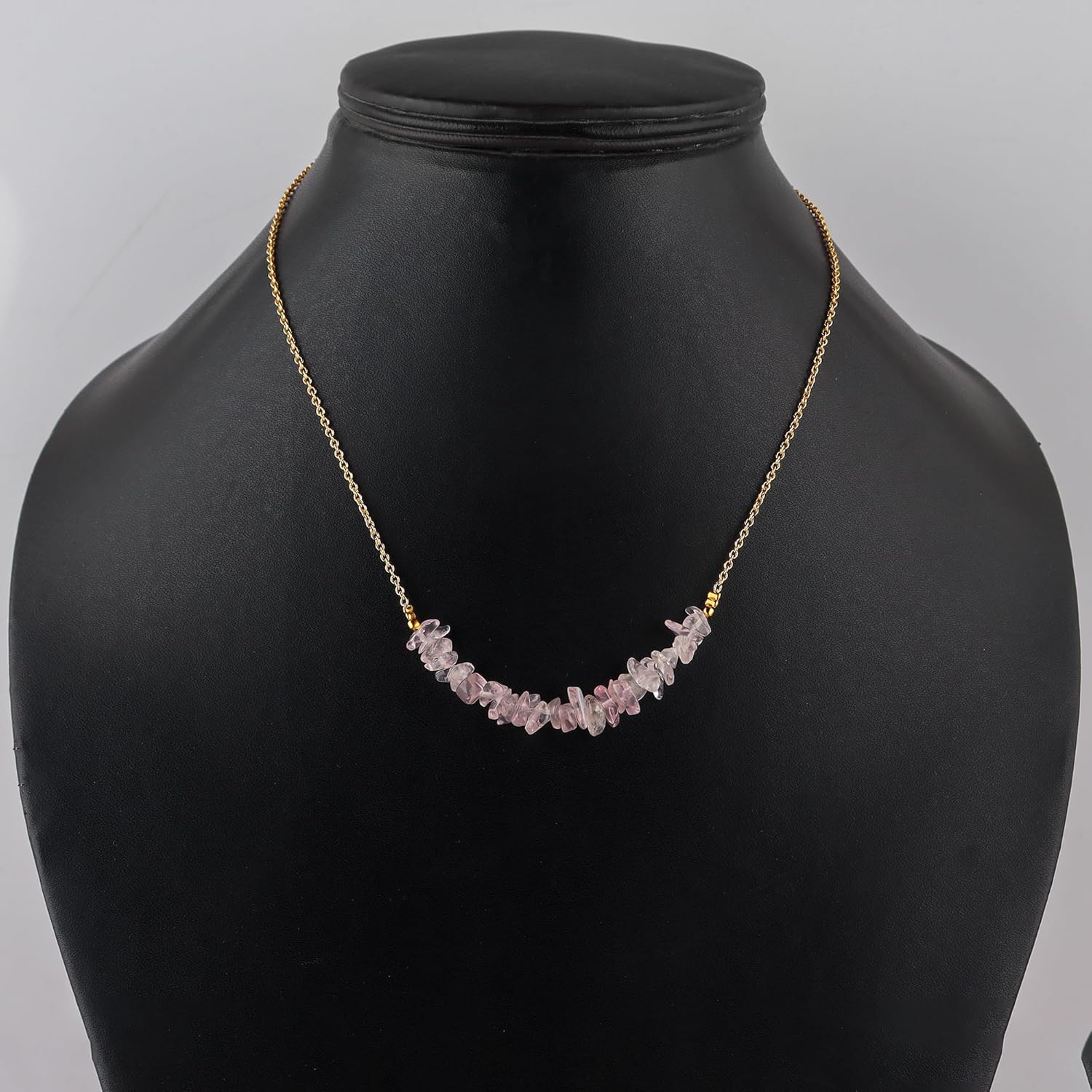 Rose Quartz Chips Bar Necklace Gold, Polished Raw Gemstone, Healing Crystals, Gift for Her, Birthday, Gemstone Jewelry 18 inch Stone Weight 15 to 20 Approx - Image 4