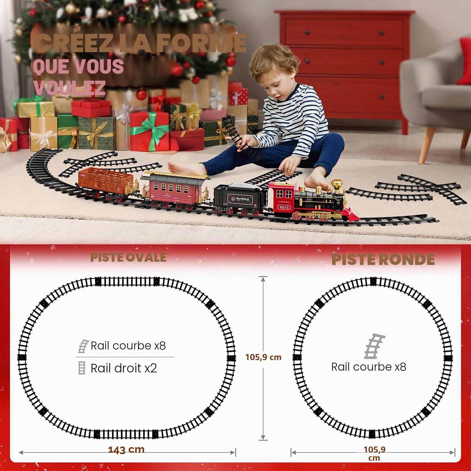 Hot Bee Train Electrique Noël Enfant, Train Electrique Adulte, Jouet 3 4 5 6 7 8 9 Ans Garçon, Cadeau Enfant 3-12 Ans