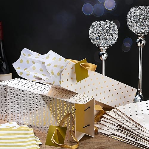 Miniatura 24 de Chrisfall 12 bolsas de vino para botellas, bolsas de regalo de vino, papel kraft a granel con asas, etiquetas, papel de seda para envoltura