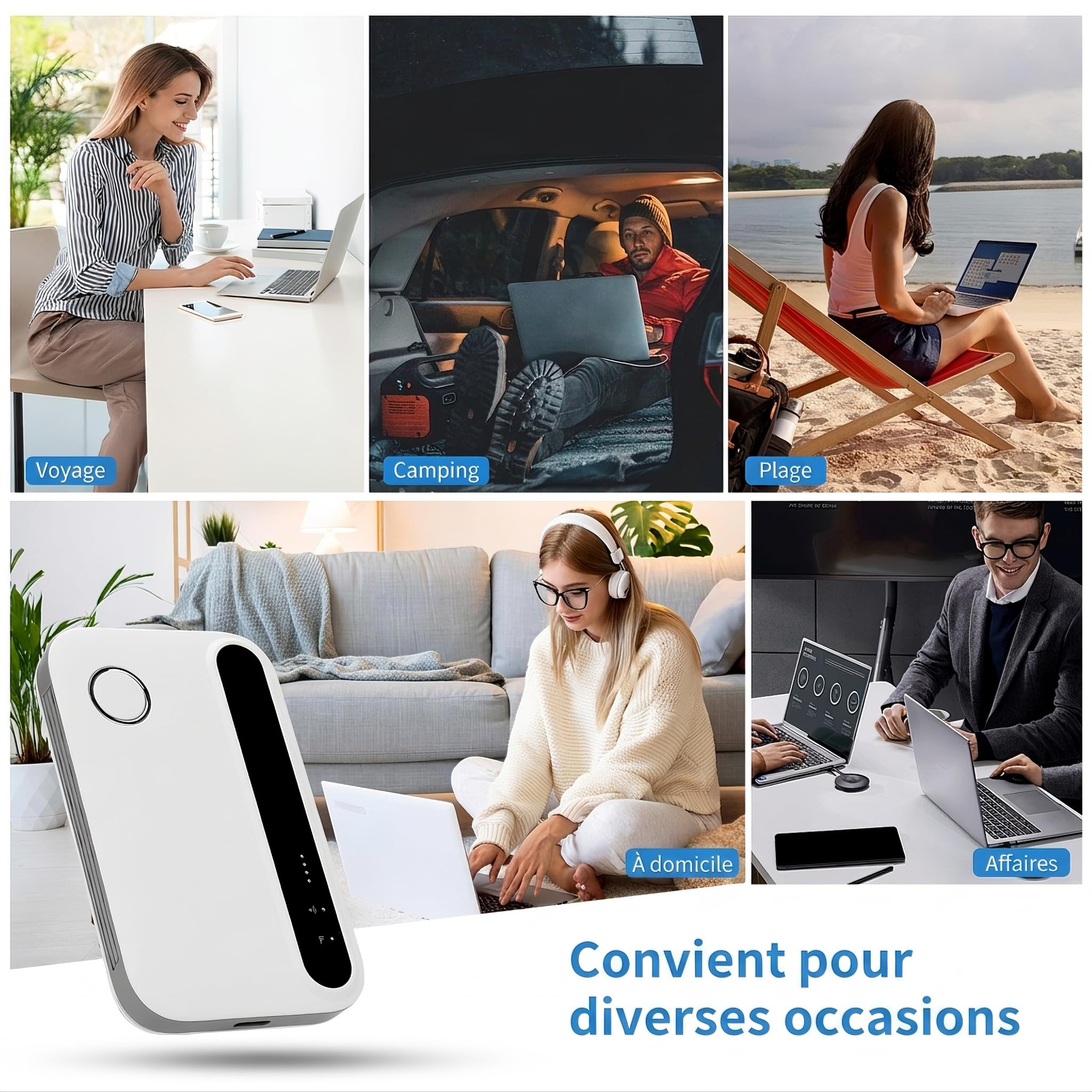 Routeur 5G/4G+ WiFi 6 Portable, Modem SIM Débloqué 300 Mbps, Connecte 32 Appareils, Idéal Télétravail & Voyage