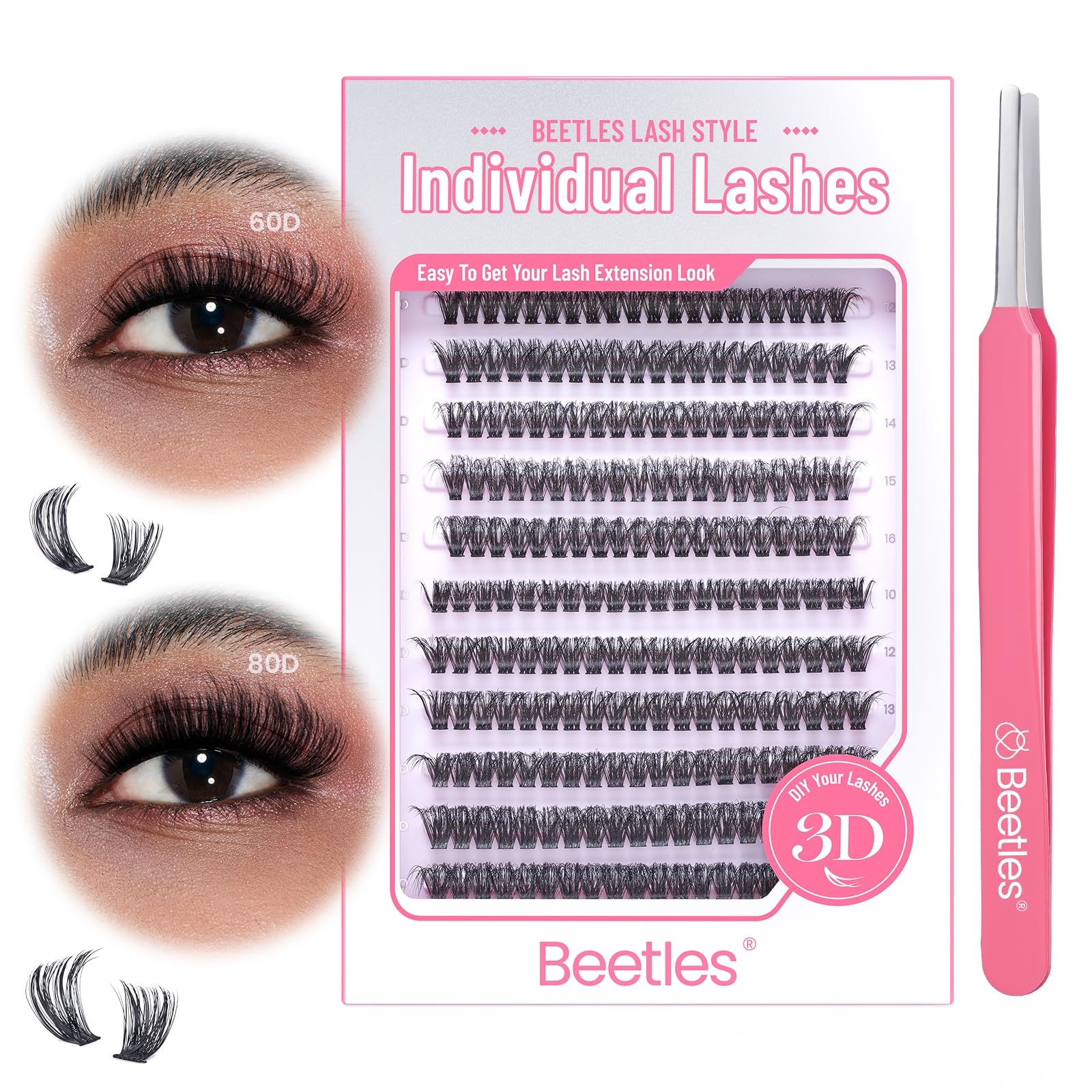 Beetles Fluffy Lash Clusters 60D 80D Thick Eyelash Clusters 280pcs Individual Lashes 3D 9-18mm Cluster Eyelash Extensions D